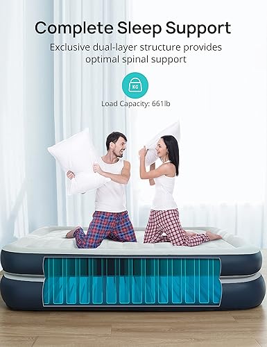 Vista 2 de Evajoy Colchón de aire de tamaño matrimonial con bomba integrada, colchón inflable de lujo doble alto de 18 pulgadas, cama fácil de inflar/ajustar