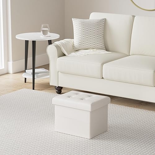 Miniatura 6 de FujDun® Reposapiés otomano plegable de almacenamiento con bolsillo lateral, reposapiés para sofá, asiento otomano de cuero para sala de estar,