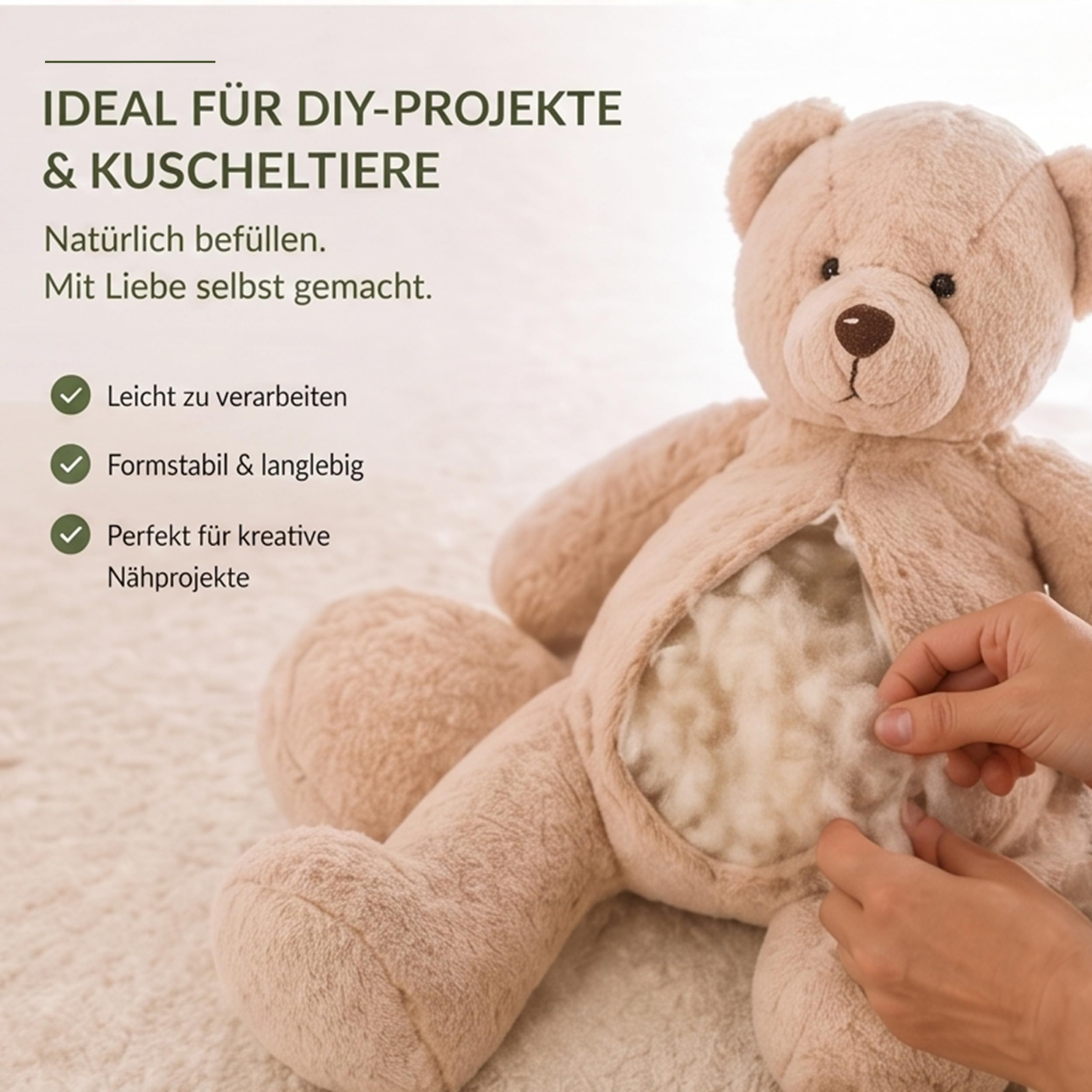 1 kg Kapok Füllmaterial (Öko-Tex 100) vegan & 100% naturbelassen - Kapokwolle & Füllwatte für Allergiker - Atmungsaktive Kapokfaser Wolle für Füllung von Stillkissen, Kissen, Matratze