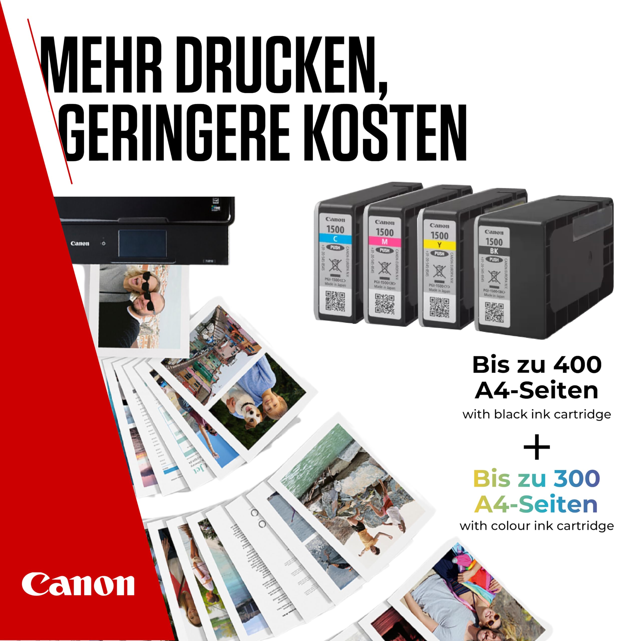 Canon Tinte - PGI-1500 C/M/Y/BK Original Drucker Farbdruckerpatronen - 4er-Pack (1 x Schwarz, 1 x Cyan, 1 x Magenta & 1 x Gelb druckerpatronen)