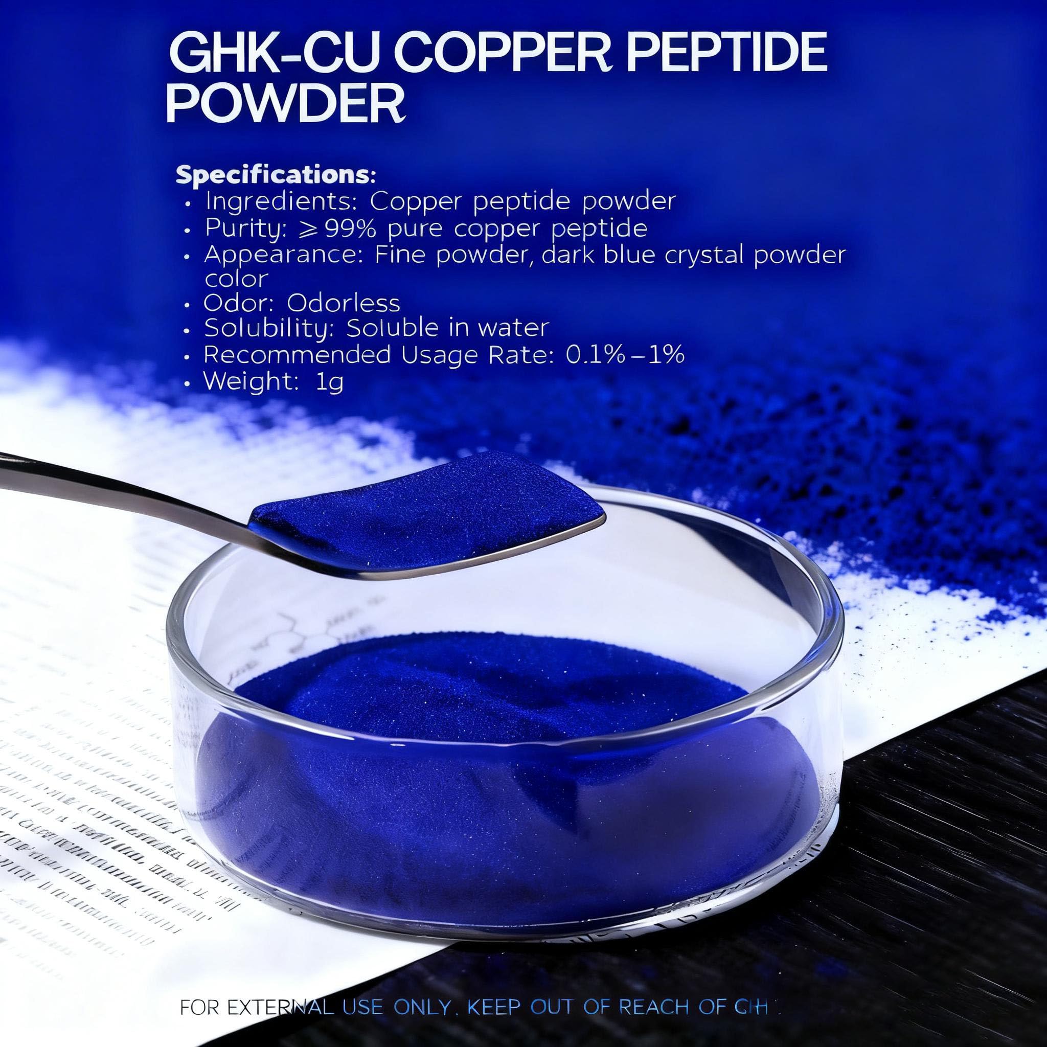 GHK-Cu Copper Peptide Powder for DIY Skincare, 99% Pure, HCl Form, 2g Bottle, CAS 89030-95-5 Beauty