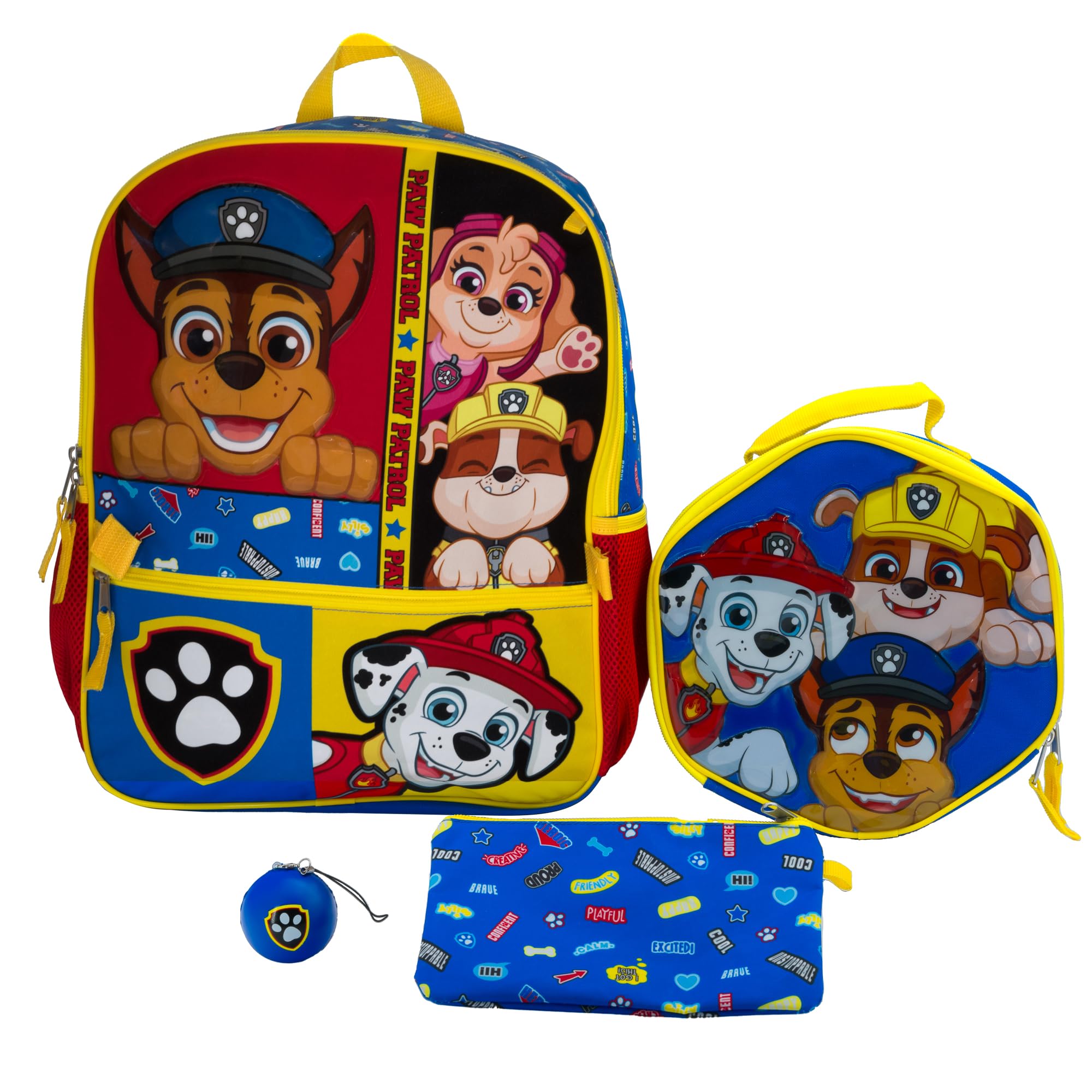 AI ACCESSORY INNOVATIONS Paw Patrol Peeking Pups 4 Piece Backpack Set for Boys & Girls, Featuring Chase, Marshall, Rubble, & Skye, Kids School Bag, Blue, Blue, L, Backpack Set