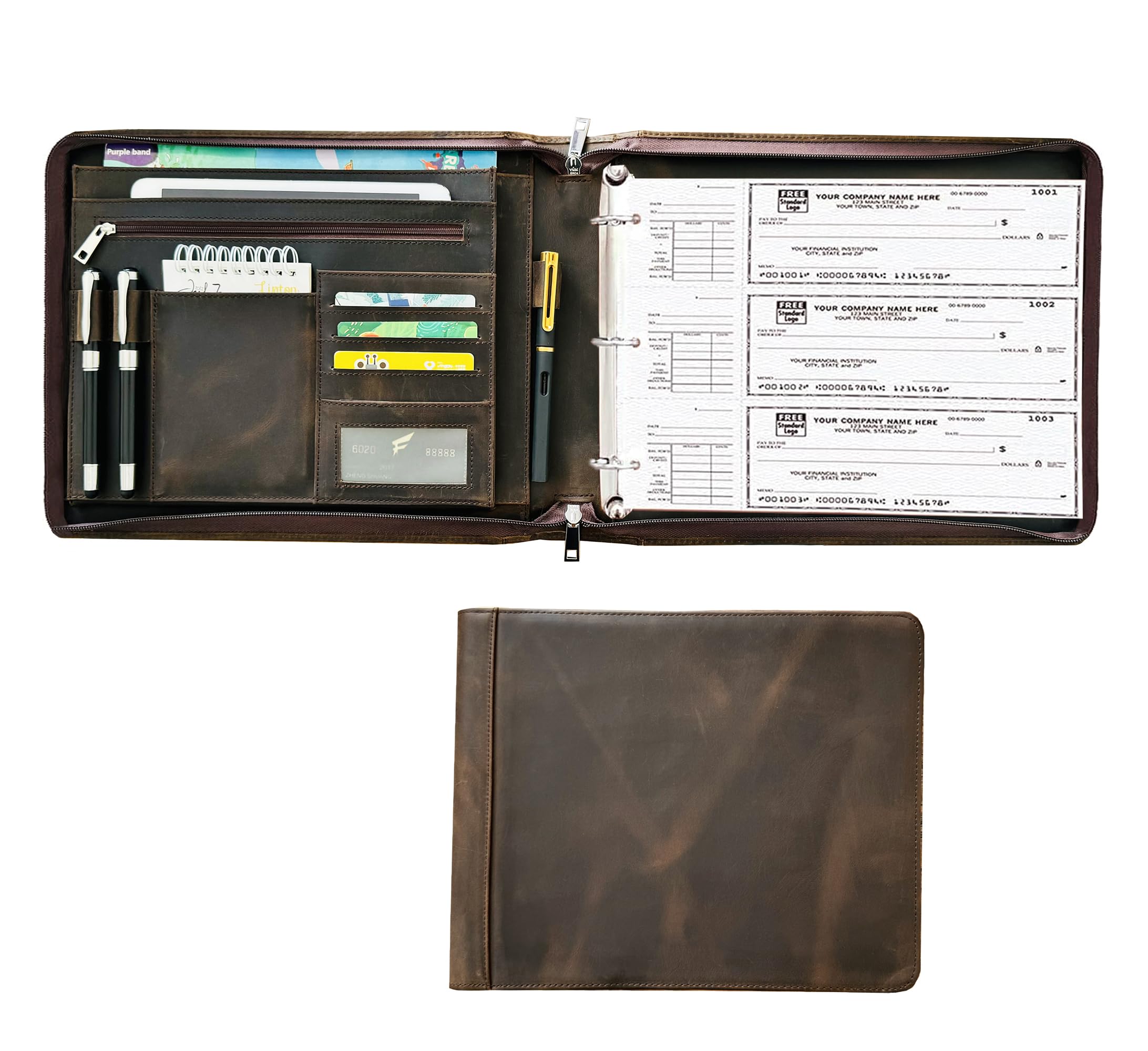 Amazon.com: Business 3 Ring Check Binder, Genuine Leather Check
