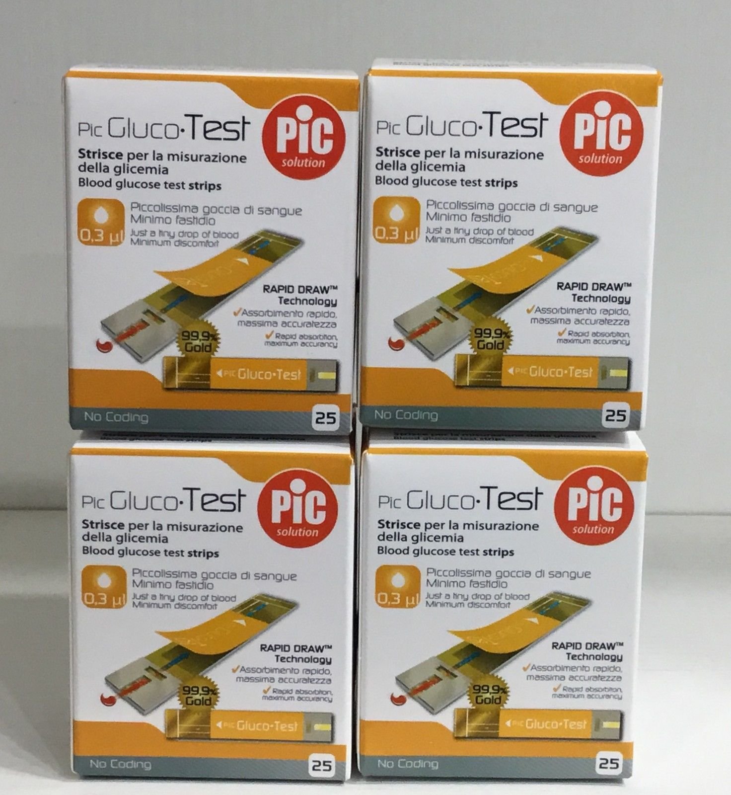 4 X PIC GLUCO TEST - 100 Strisce per il controllo della glicemia