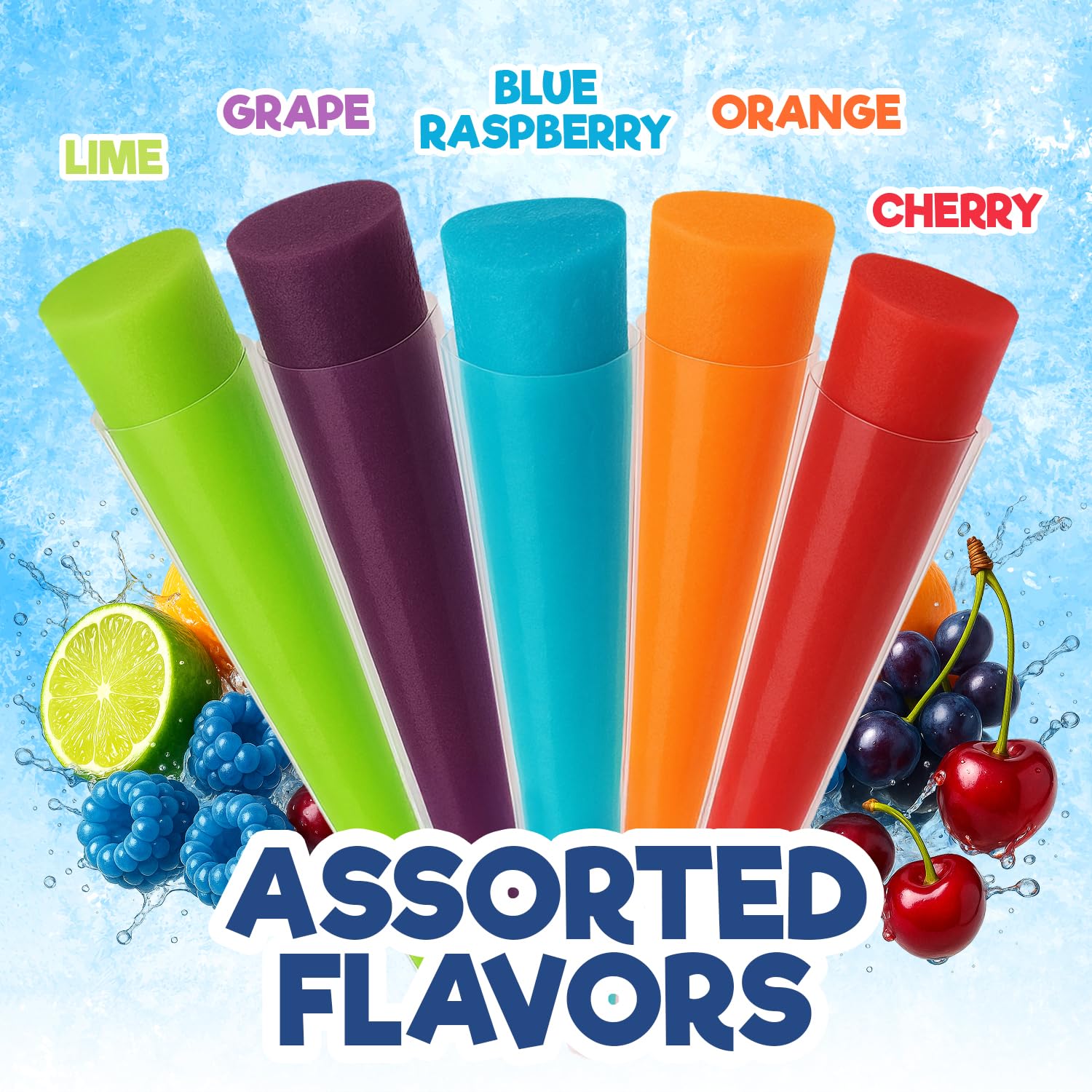 Amazon.com: Freeze Pops, 100 Count Ice Pops Bulk Pack of Refreshing  Assorted Flavors, Enjoy Popsicles Frozen and Ready Anytime, Bright, Fruity  and Fun Flavor Ice Freeze Pop for All Ages : Grocery