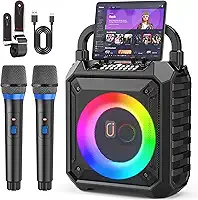 JYX Caixa de Som com Microfone para Adultos e Crianças, Caixa de Som Bluetooth Portátil com 2 Microfones e Luzes de DJ para Festas e Reuniões em Casa, Suporta USB/TF/AUX/REC(50W)