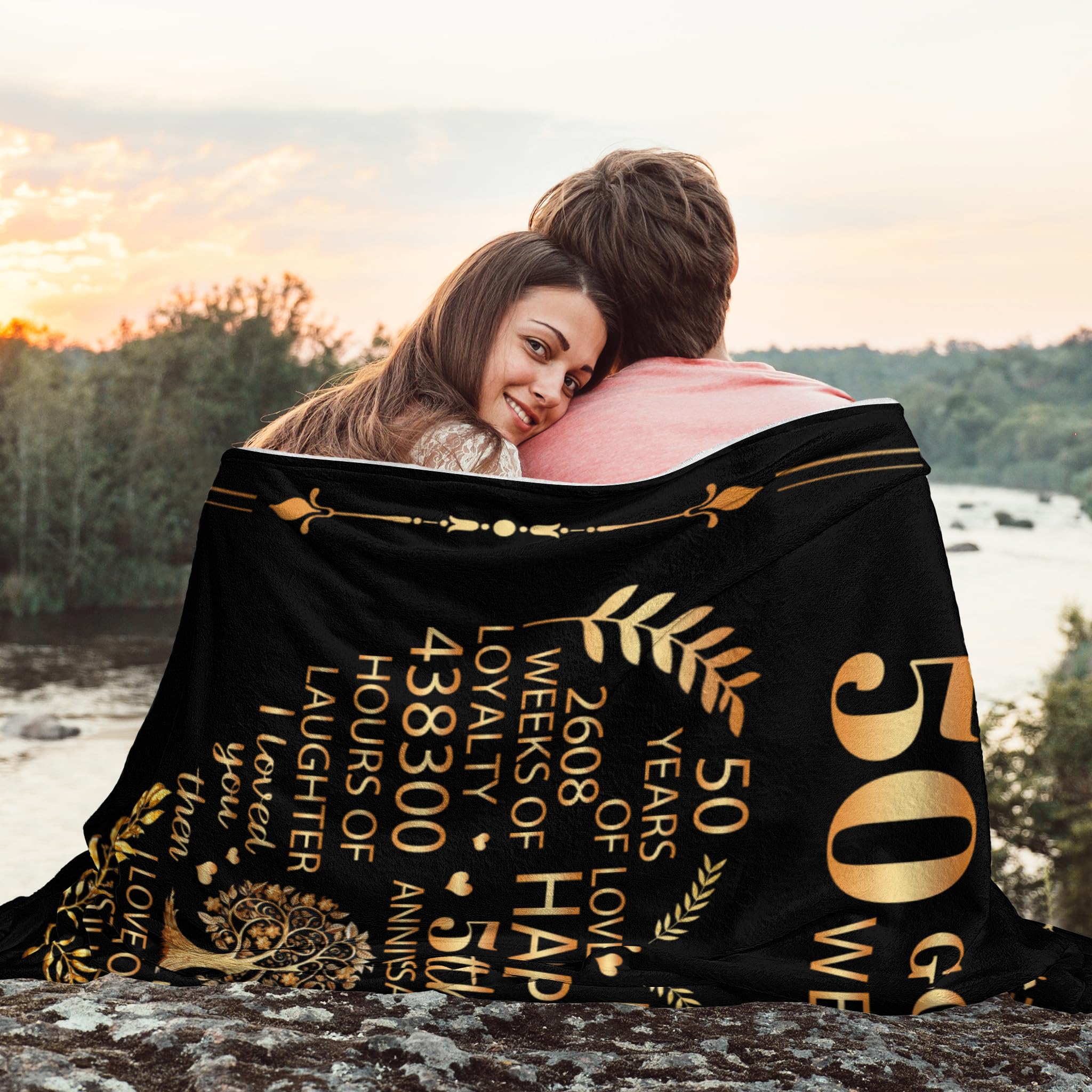Flanell-Decke Zum 50. Hochzeitstag – Personalisierte Jubiläumsdecke 152x127 Cm, Goldene Hochzeit Geschenk