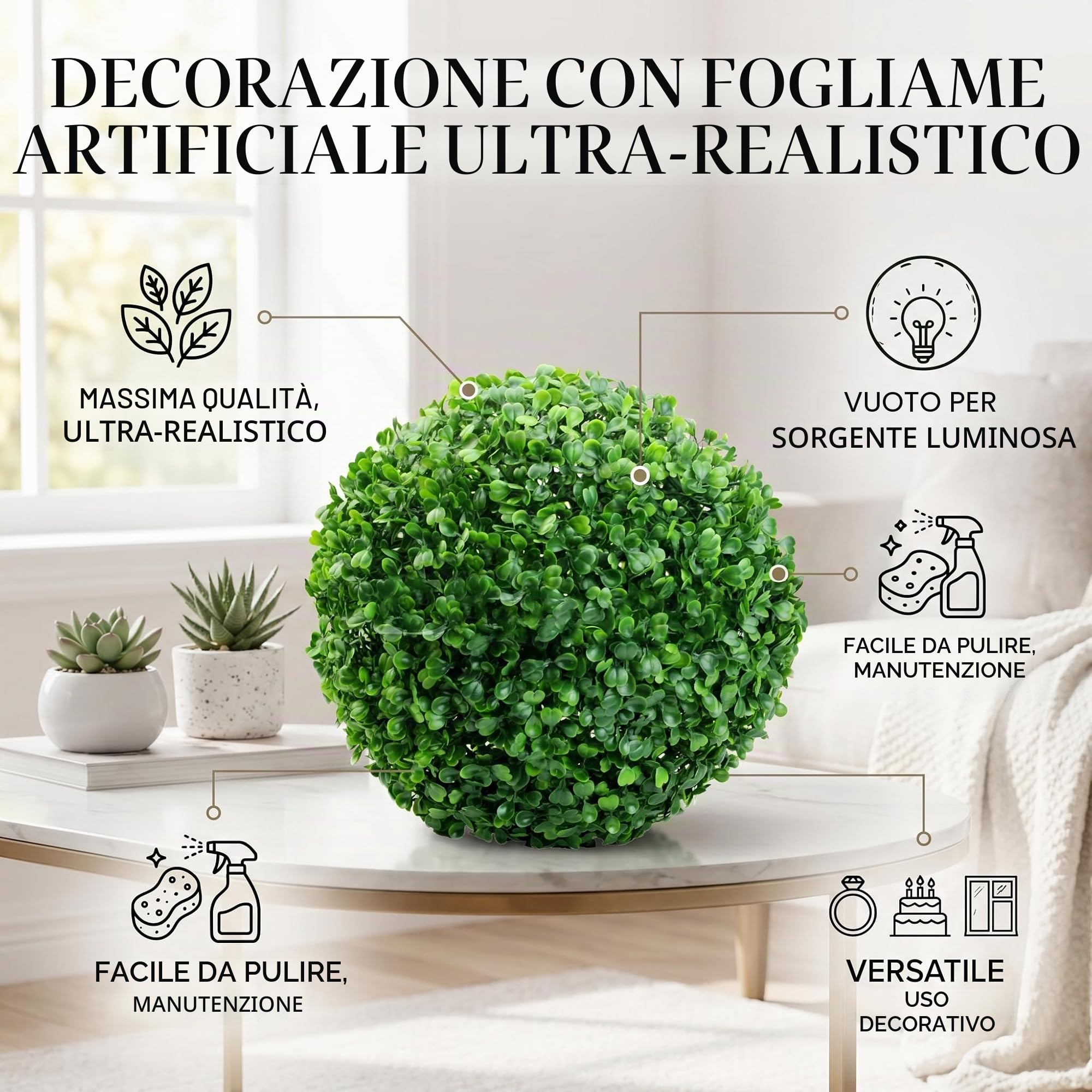Greensen Palline di Bosso Verde Piante Artificiali Decorazione Palla di Bosso Effetto Foglia Pianta Palla Decorazione del Giardino Palline di Bosso di Plastica per Balcone Sala Feste (30