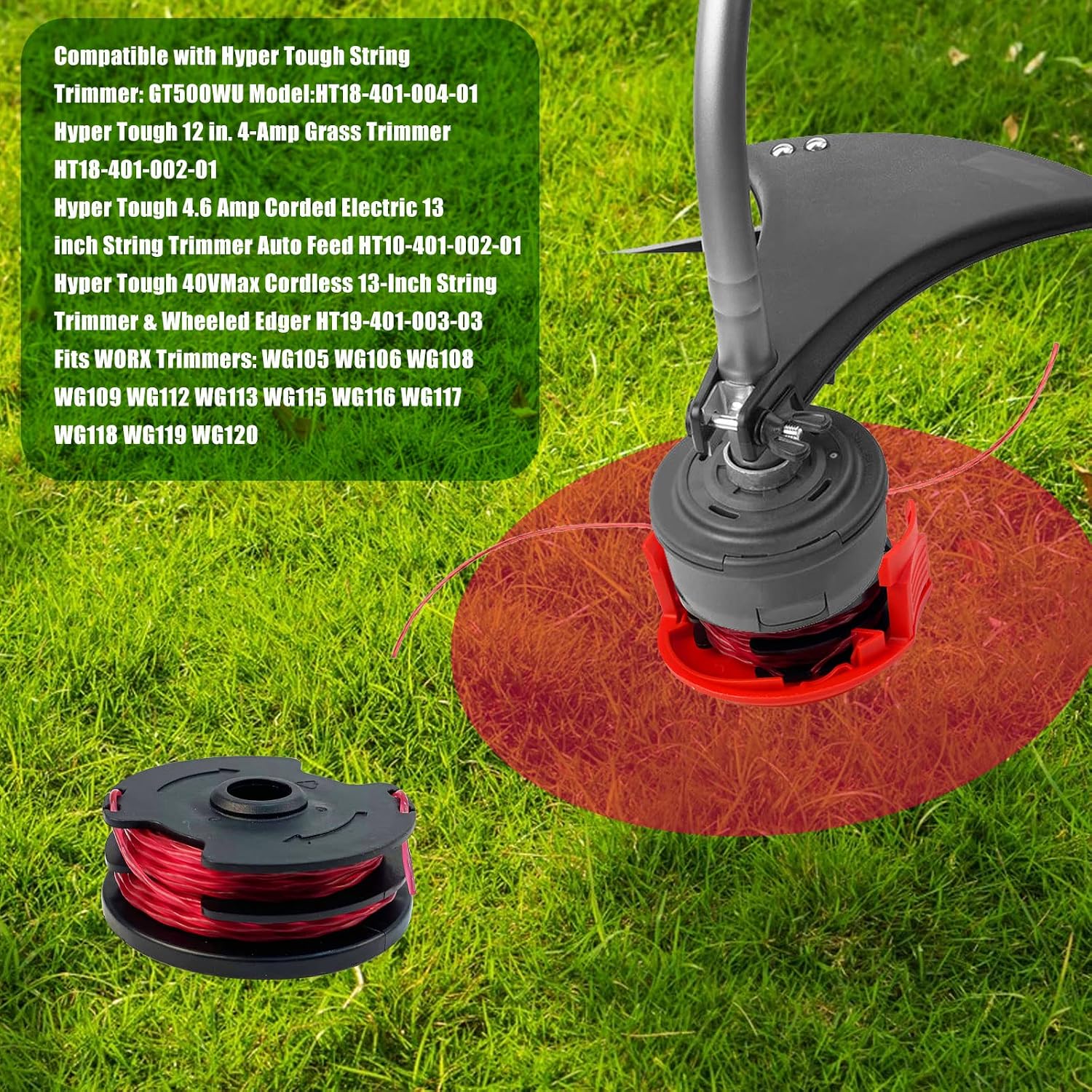 Trimmer spool installed in a string trimmer with a list of compatible models
