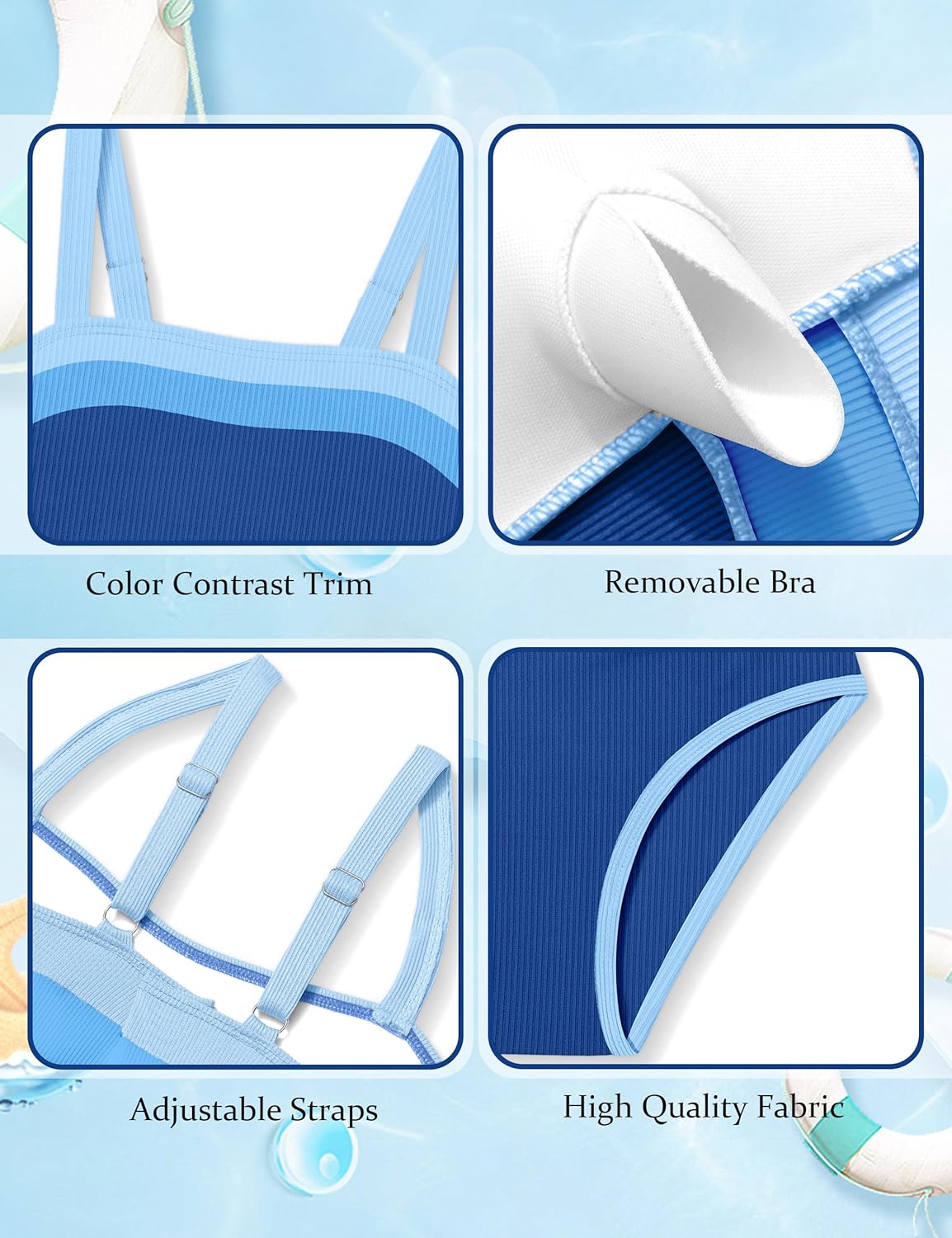 Shallmu Girls Swimsuit Color Block Adjustable Straps One Piece Summer Bathing Suit for Girls 9-16 Years - Image 6