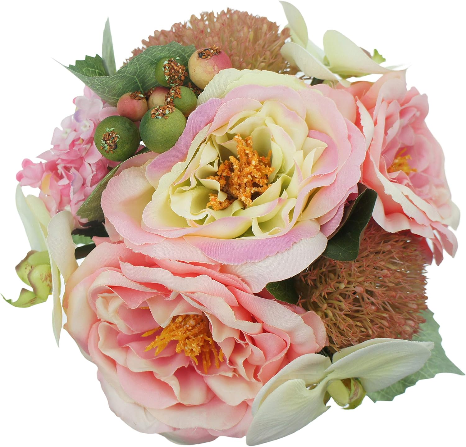8" Artificial Mix Roses Hydrangeas Orchids Wedding Bouquet Centerpiece (1, Pink)