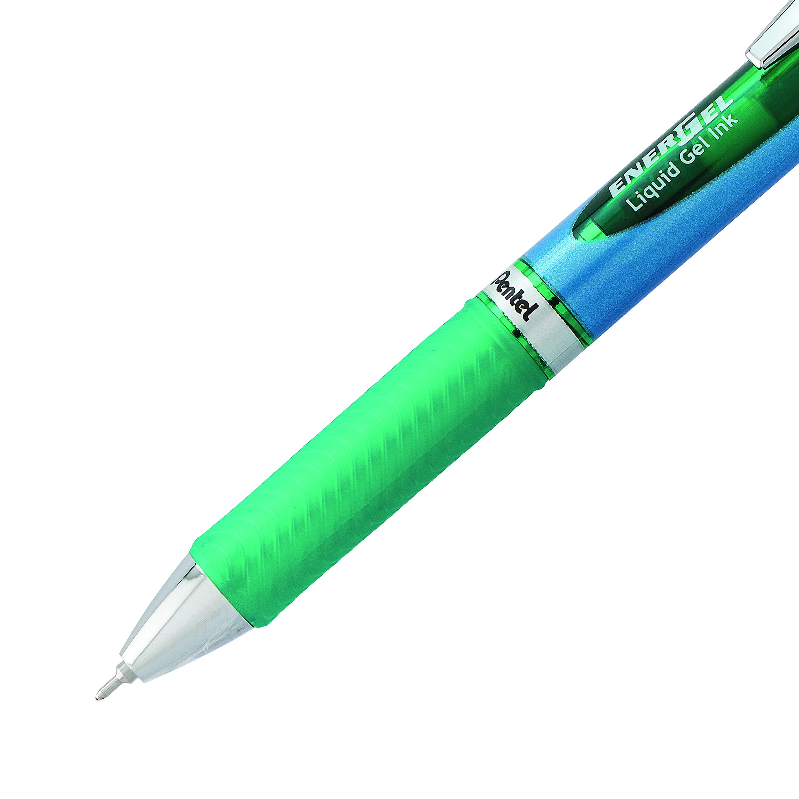 Pentel EnerGel Deluxe RTX BLN75-D - Penna gel liquido retrattile, tratto fine, punta ad ago, inchiostro verde, confezione da 12