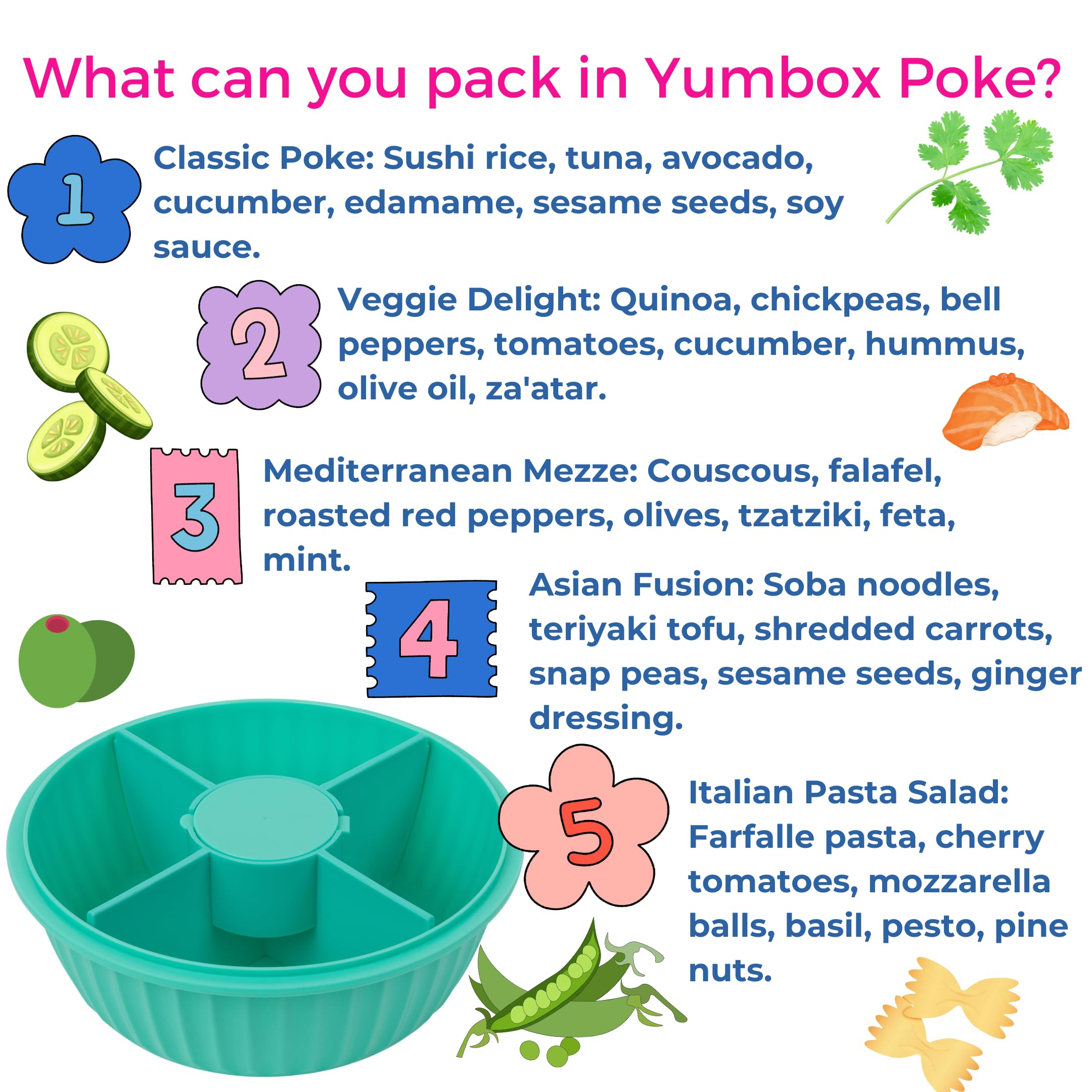 Yumbox Poke Bowl, Leakproof Salad Bowl with lid, Removable 3-Section Divider, 4.2 Cups Volume - Image 3