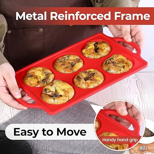 Miniatura 5 de Moldes de silicona para huevos, moldes antiadherentes de 3 pulgadas con marco de metal, bandeja para hornear para sándwiches de desayuno, magdalenas