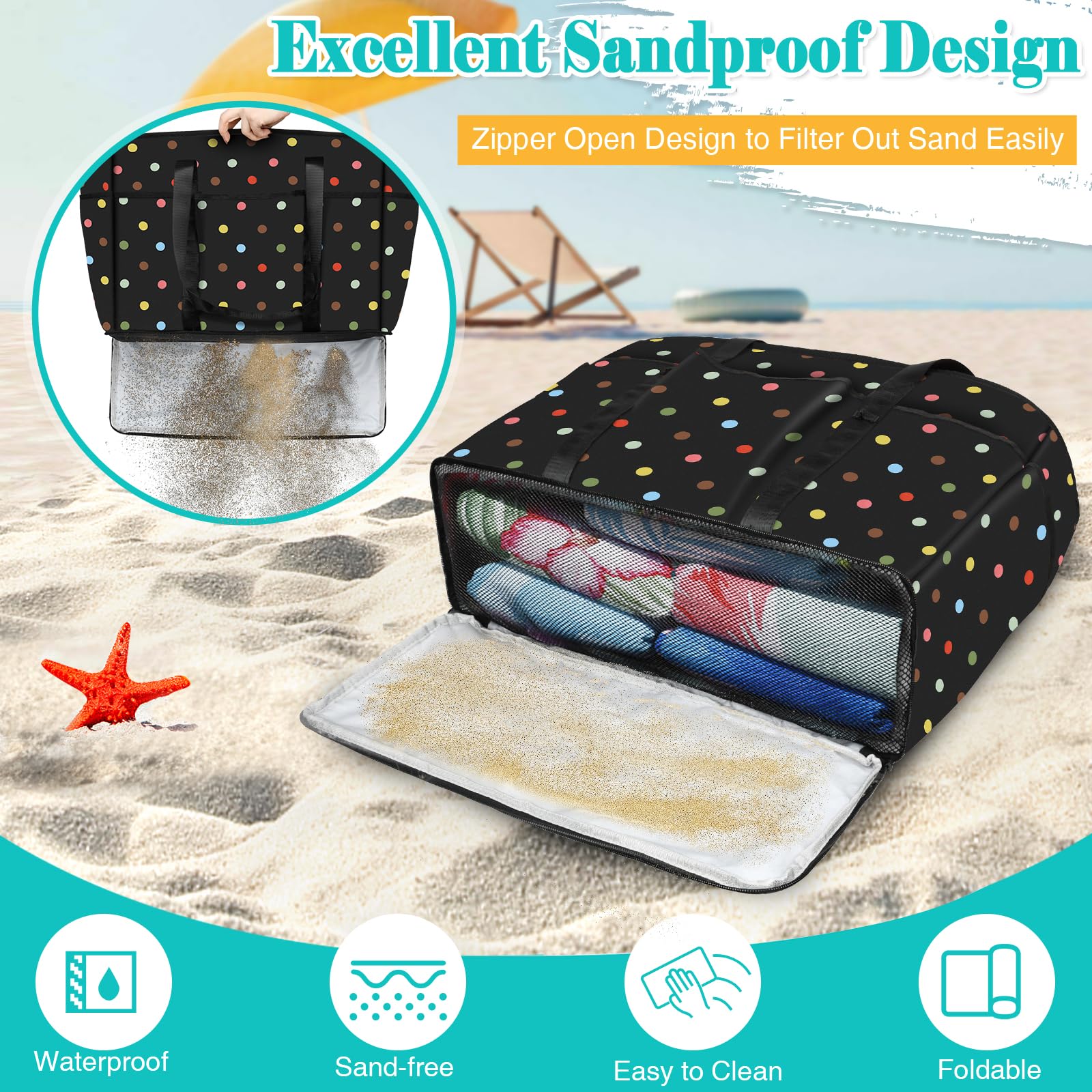 LUROON Bolsa Playa Grande XXL Familiar con Cremallera Impermeable Bolso de Playa Mujer Plegable Shopper Bolso Playa Mujer para Viaje Compras 50 * 35 * 20cm