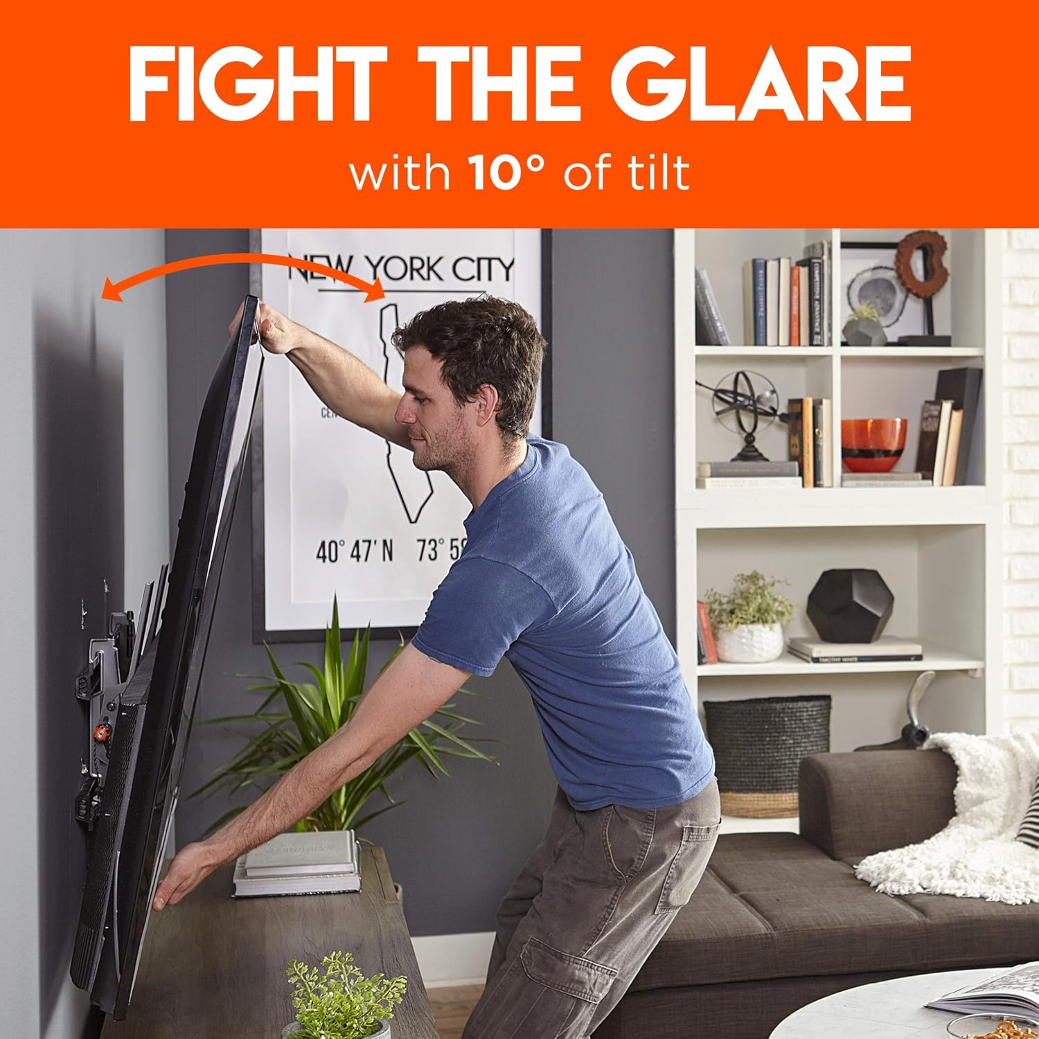 ECHOGEAR Tilting TV Wall Mount & Sound Bar Mounting Brackets - Low Profile TV Mount & Height Adjustable Speaker Stand