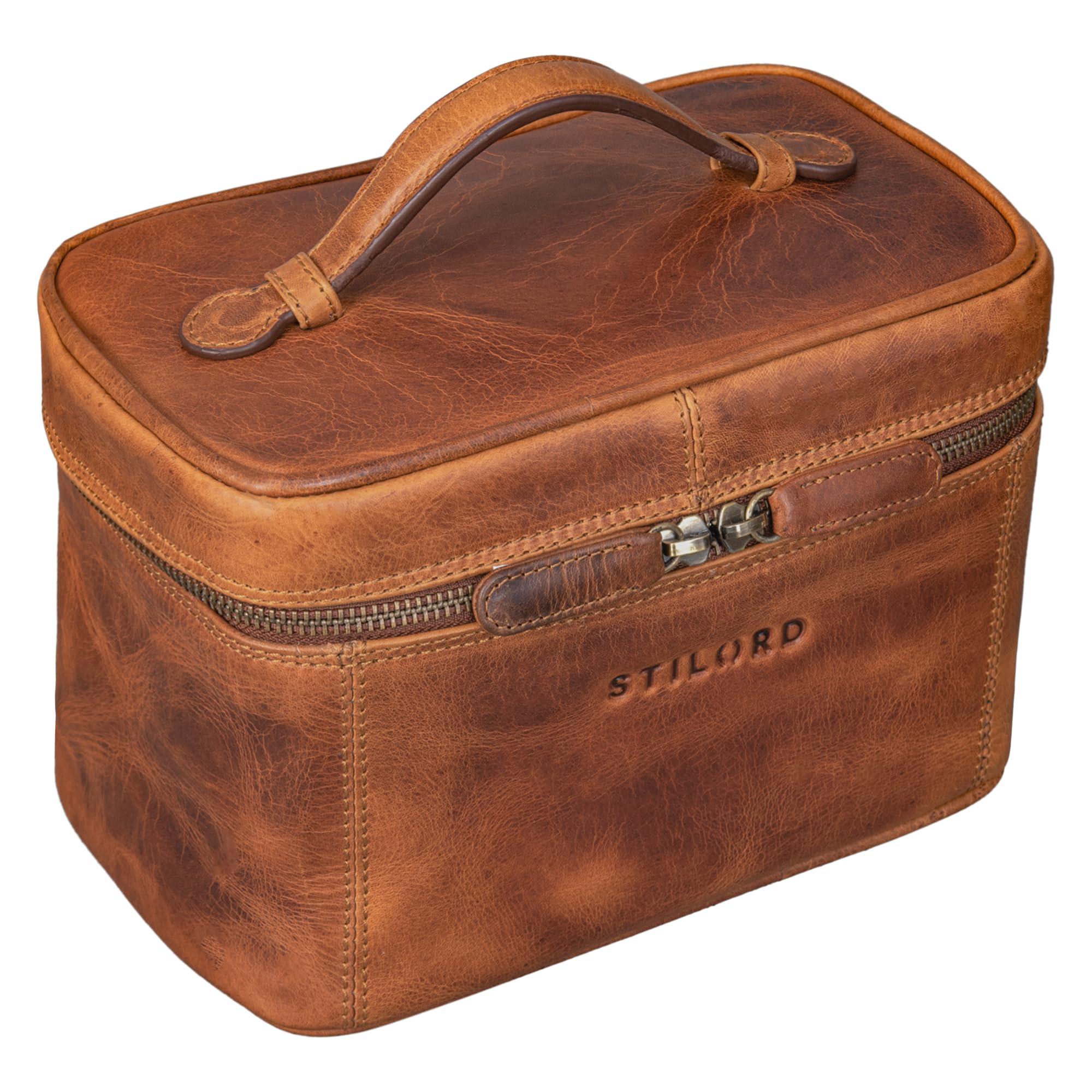 STILORD Aden Kulturbeutel Leder Groß Waschtasche Toilettentasche Reise Kosmetiktasche mit Allround Reißverschluss und Henkel Vintage Echtleder Farbe:schwarz