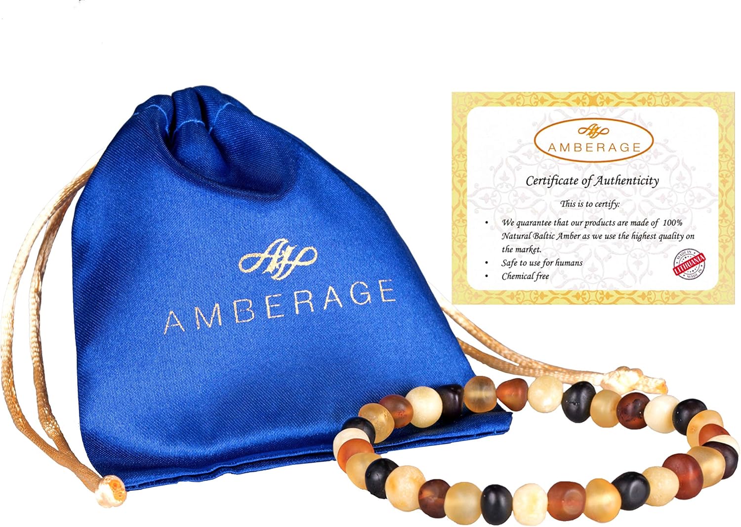 AMBERAGE Natural Baltic Amber Bracelet for Adults (Women/Men) - Hand made From Raw-Unpolished/Certified Baltic Amber Beads(6 Colors) - Image 2