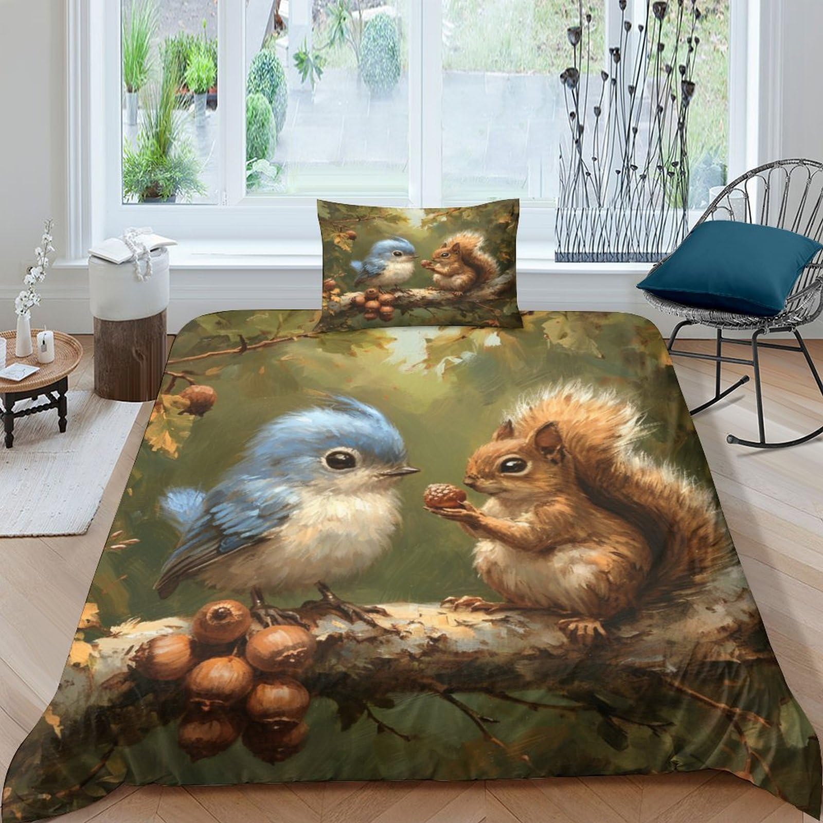 Parure de lit en microfibre douce motif écureuil avec fermeture éclair invisible haut de gamme