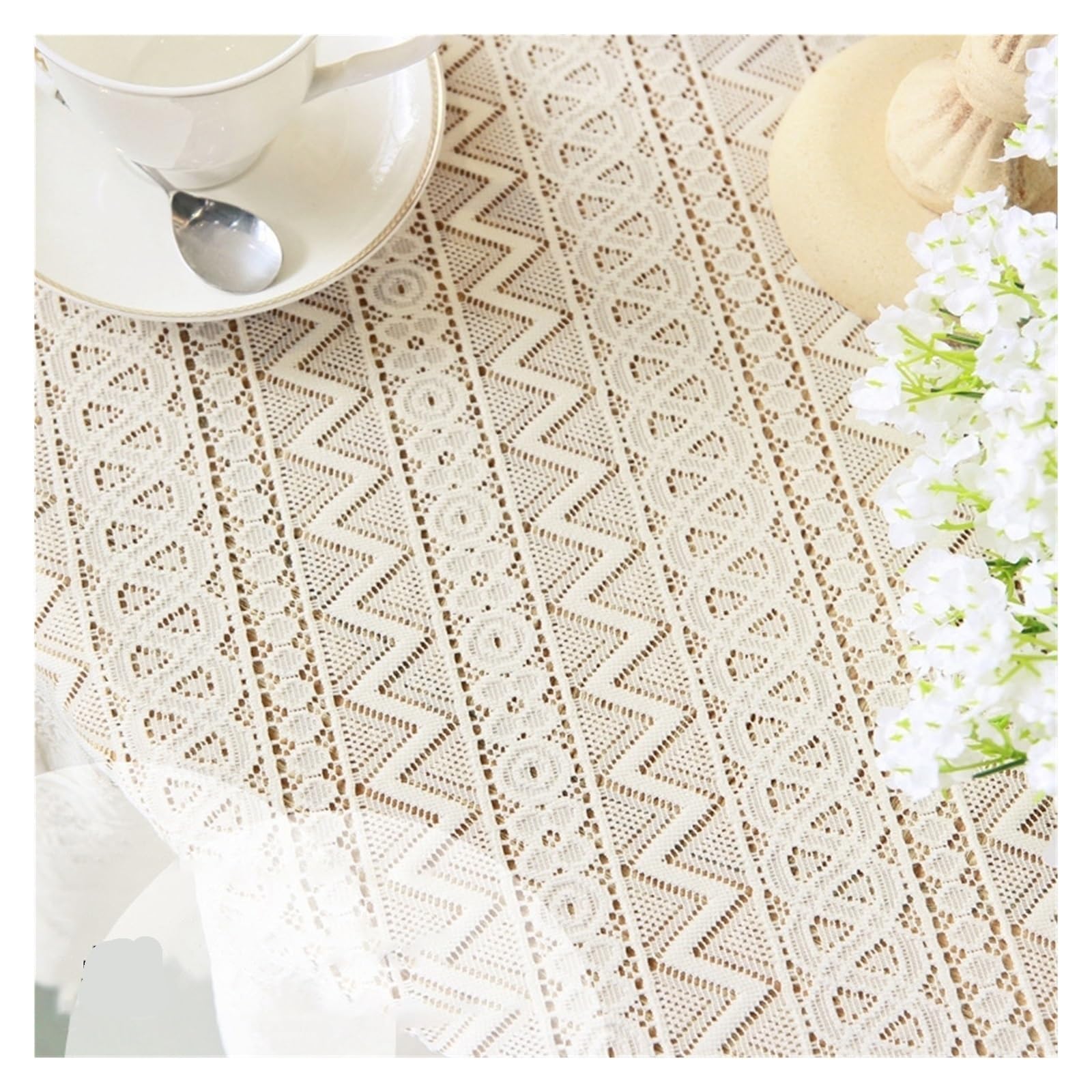 NJIEzhao Embroidered Lace Tablecloth Lace Beige Tablecloth Rectangular Hollow Embroidery Table Cloth Wedding Party Banquet Cover(S1 Tablecloth,M 90X90cm)