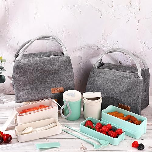 Miniatura 4 de Rtteri 2 juegos de contenedores Bento para adultos, 2 unidades, 3 cajas Bento apilables para adultos con 2 bolsas de almuerzo, tazas de sopa y