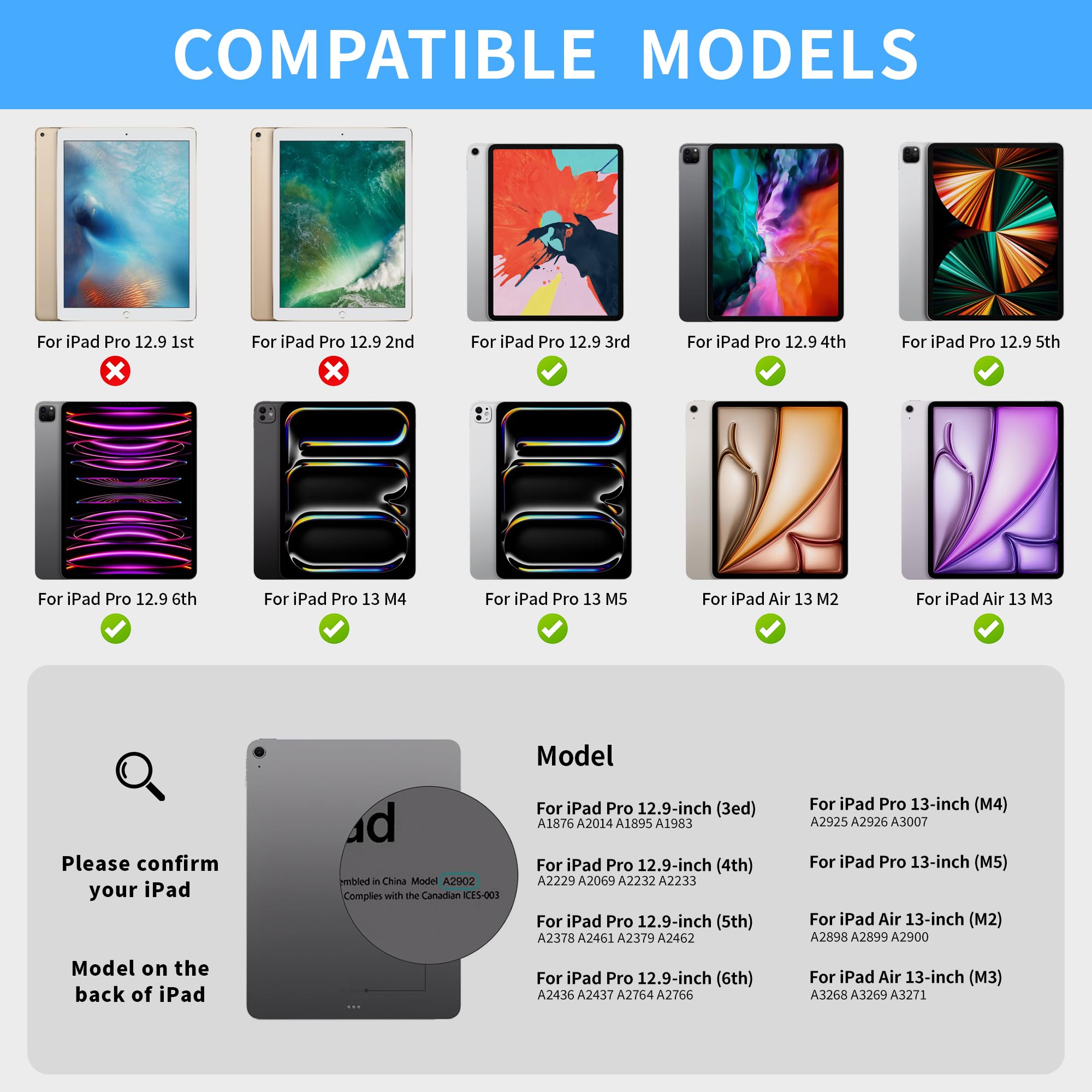 Funda táctil con teclado para iPad Pro de 13 pulgadas (M4, 2024), iPad Air de 13 pulgadas (M3, 2025/M2, 2024) y iPad Pro 12.9 (6ª/5ª/4ª/3ª generación), Trackpad, rotación de 360°