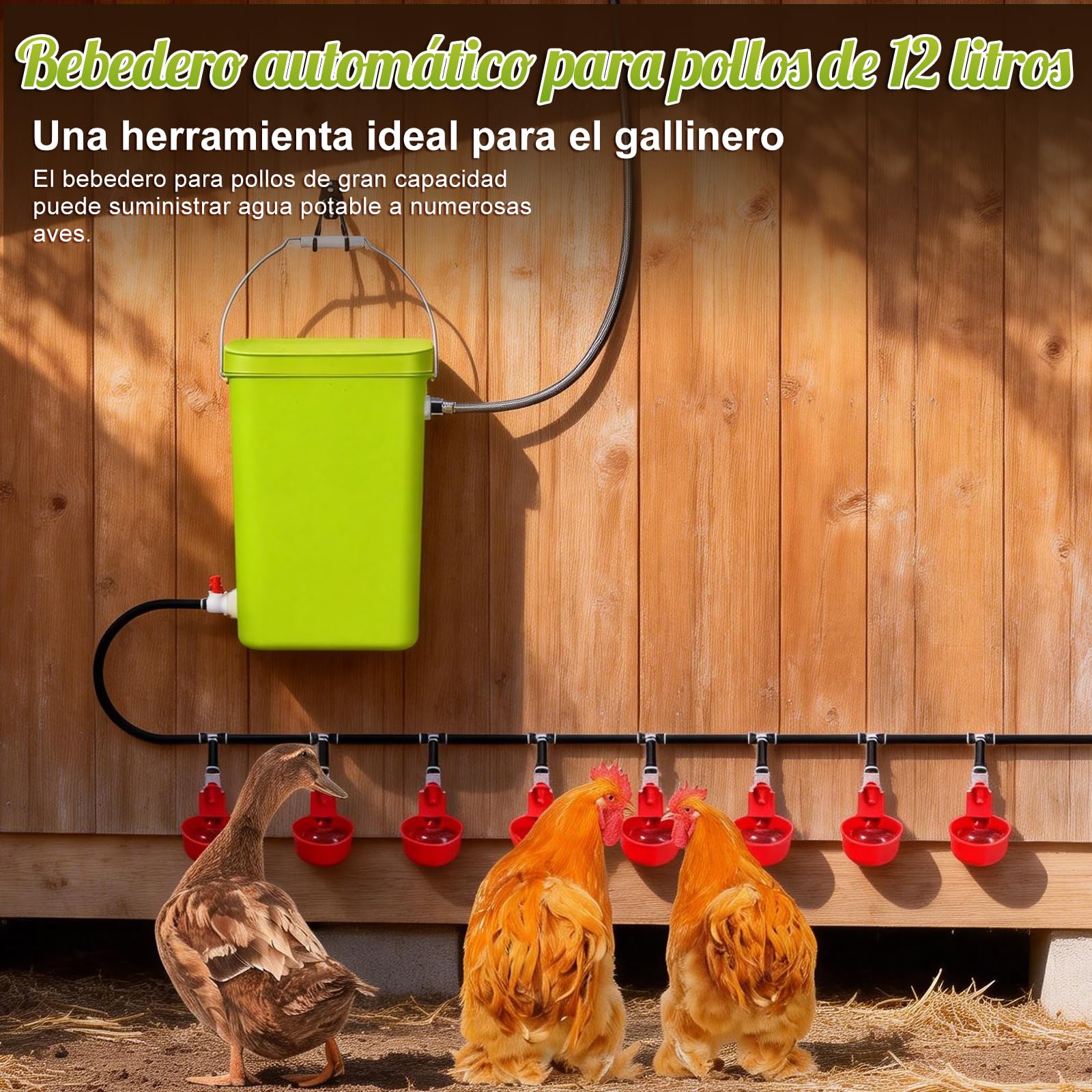Kit completo de 12 litros de bebedero automático para pollos con válvula flotante, fuente de agua para aves con bebederos, bebedero para pollos, patos, gansos y codornices