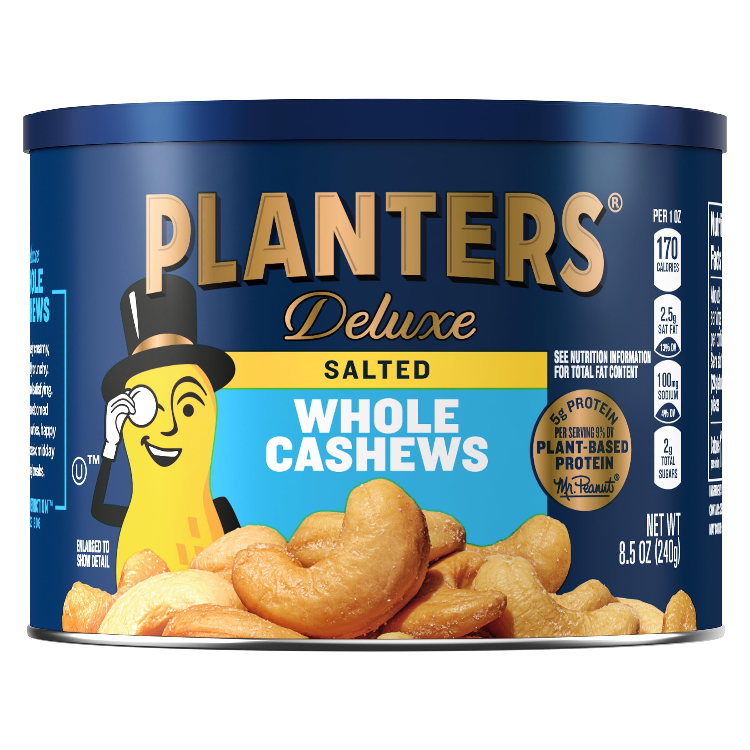 PLANTERS Deluxe Whole Cashews, 8.5 oz Canister