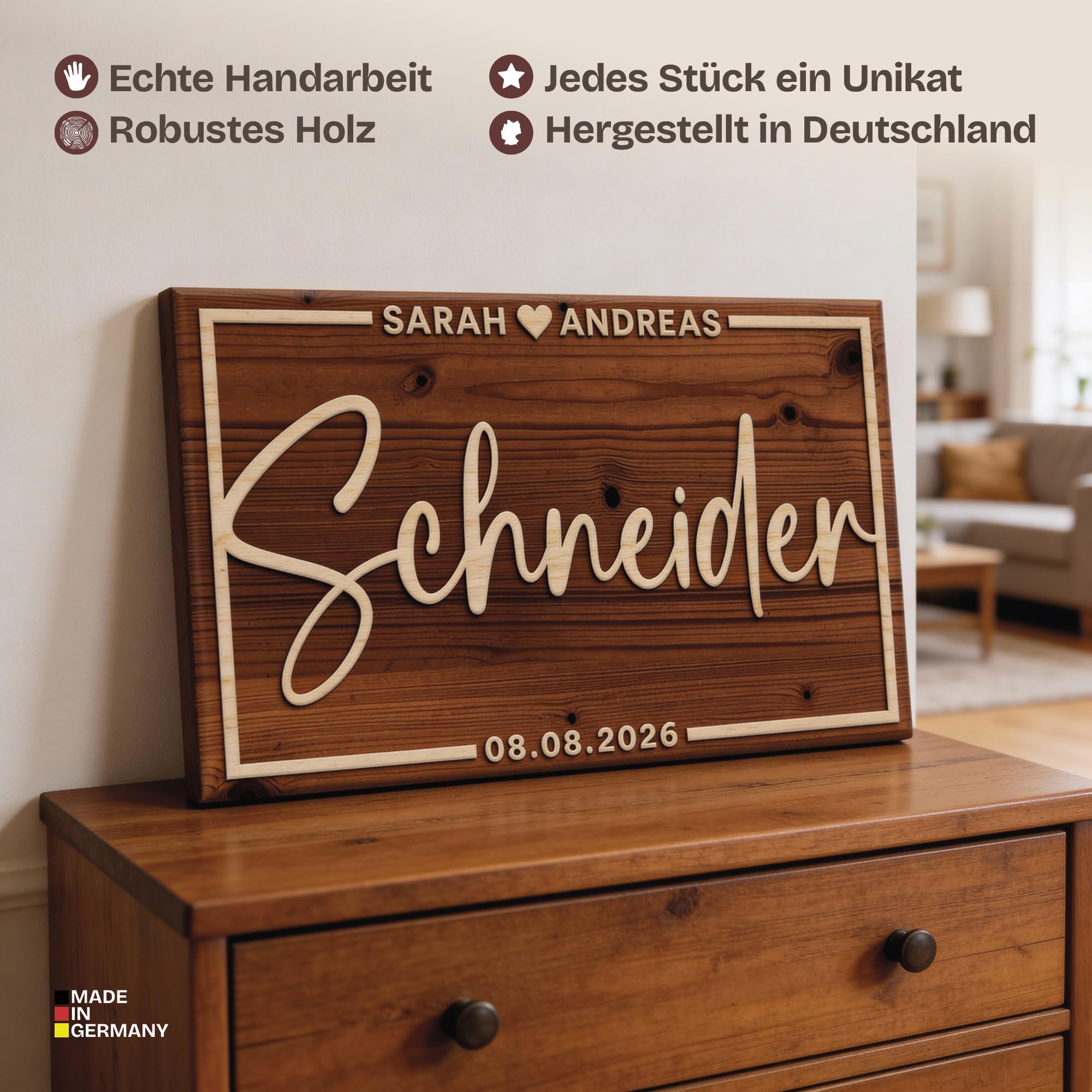 ARTFAVES® Personalisiertes Holzbild - Du-Ich-Wir - individuelles, persönliches Schild aus Holz, Geschenk zur Hochzeit, Valentinstag, Kennenlerntag, Verlobung, Wohnung Einzug