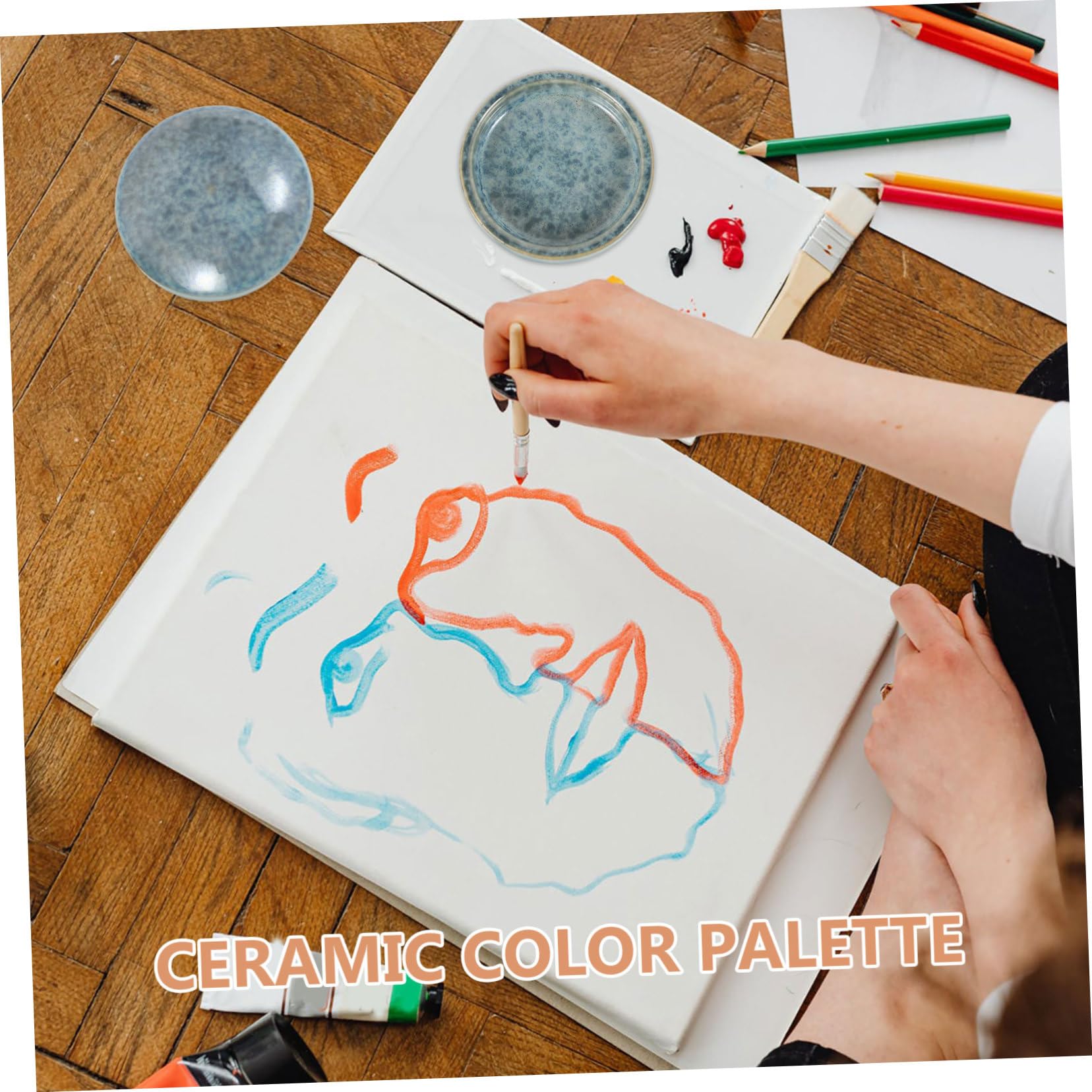 Keramik Aquarellpalette Blau mit Deckel, für Wasserfarben