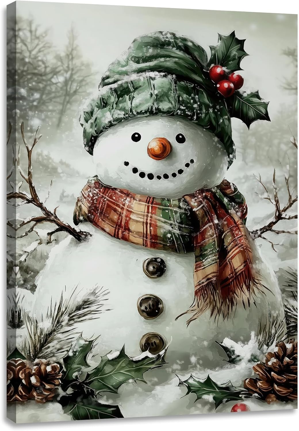 Christmas Canvas Wall Art Winter Snowman Painting Poster Snowman Wall Decor Christmas Picture for Living Room Bathroom Bedroom Home Decoration 16*24 in ( Stretched Canvas on A Wooden Frame)