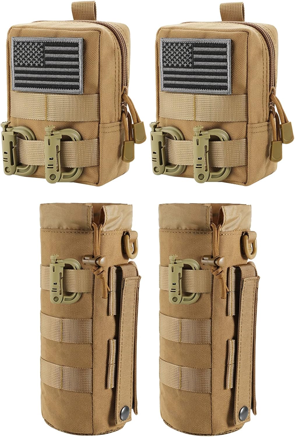 FRTKK 2 Pack Molle Pouches & 2 Pack Tactical MOLLE Water Bottle Pouches