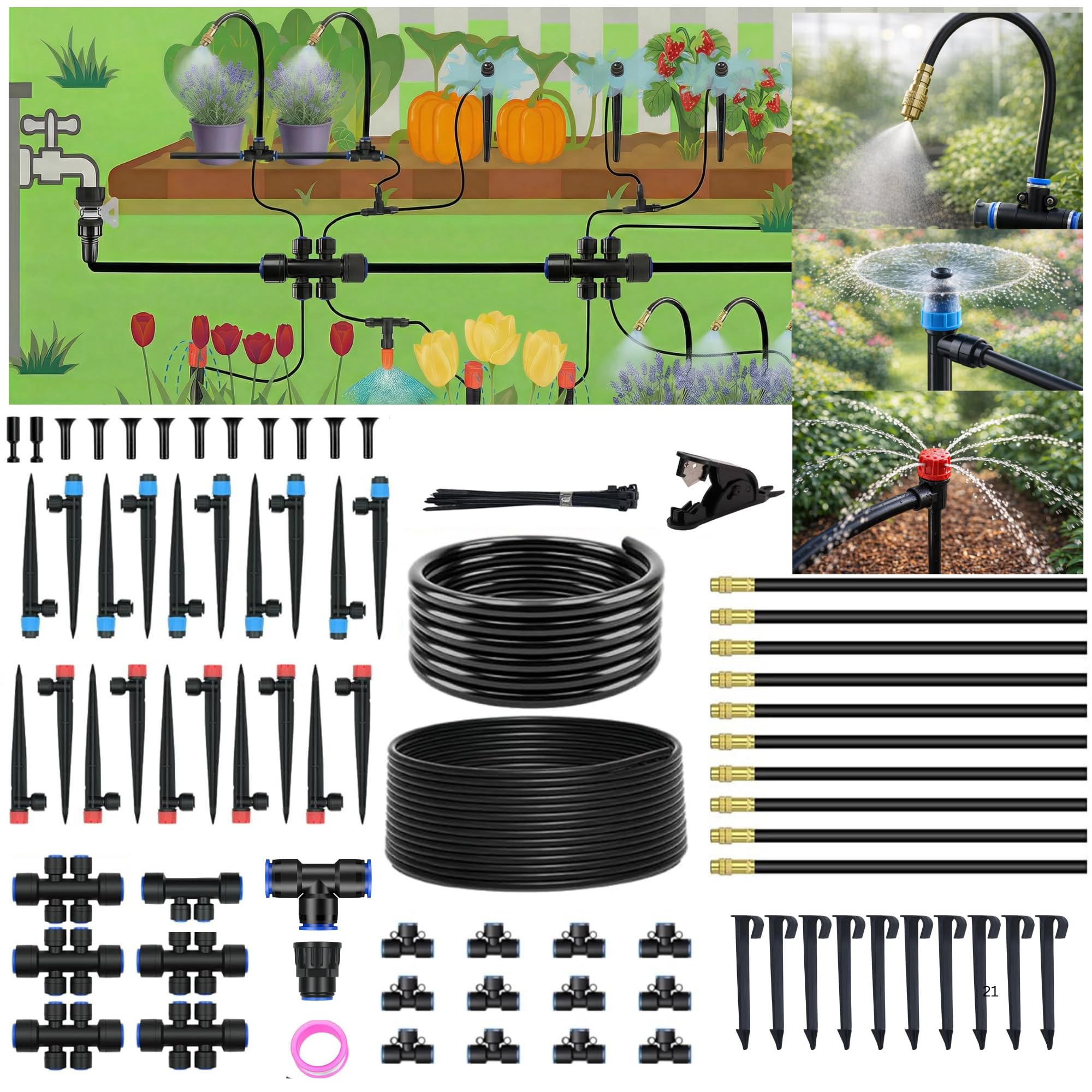 Photo 1 of 241FT Drip Irrigation System for Garden: 1/2" Quick Connect PE Tubing Automatic Water Sprinkler Kit Adjustable Misting Part 1/4" Watering Hose for Outdoor Raised Bed Plants Flower Yard