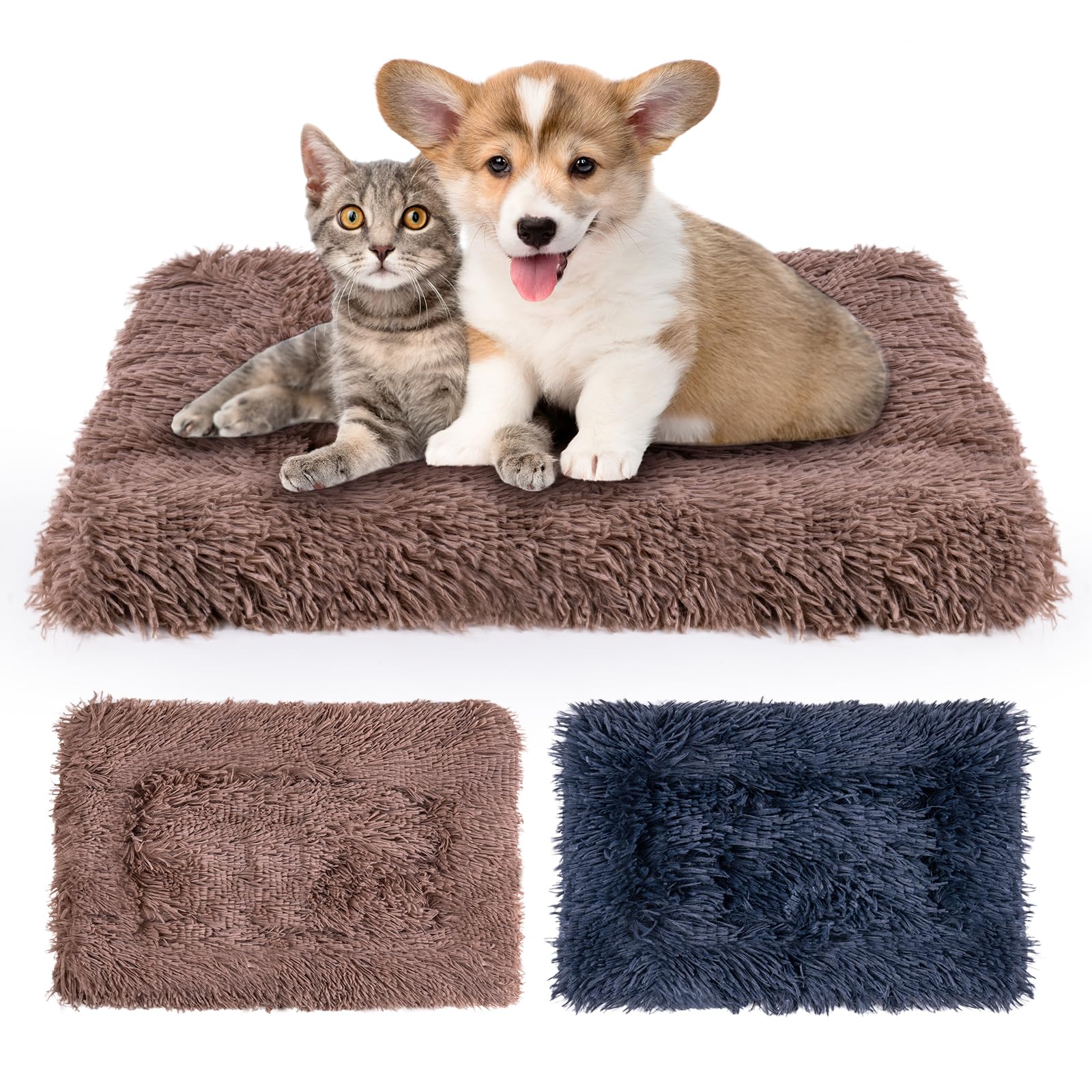 MICOOYO 2Pcs Dog Crate Bed Mattress, Fleece Pet Cushion Bed Mat, Washable Cat Cushion Pad for Small Dog Cat Puppy(Grey