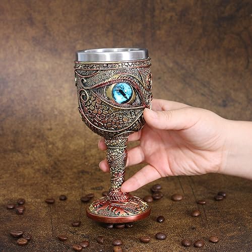 Miniatura 5 de Cáliz de copa de vino The Eye of The Dragon de acero inoxidable, Calabozos y Dragones medievales de dragón de 7 onzas. Regalo para hombre (ojos