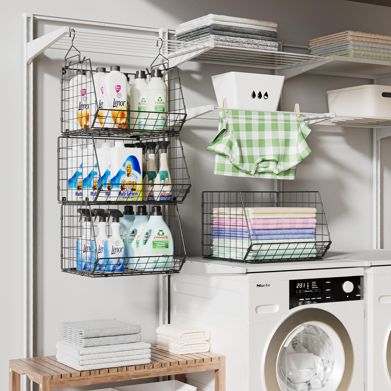4 Etagen faltbar Kleiderschrank Veranstalter, Kleidung Regale mit 5 S Haken, Wandmontage & Schrank Draht Lagerung Korb Bins, für Kleidung Pullover Schuhe Handtaschen Clutches Zubehör Patent Des
