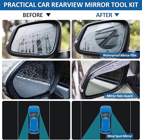 Miniatura 3 de Tallew Juego de 20 películas para espejo retrovisor de automóvil, 12 películas de espejo impermeables, 2 protectores de lluvia laterales, 2 espejos