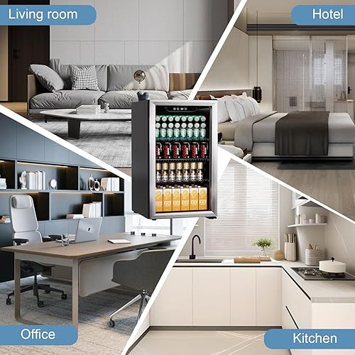 Miniatura 7 de Refrigerador de bebidas de 3.0 pies cúbicos, 105 latas, puerta de vidrio, para refrescos, cerveza o vino, para oficina o bar, con estantes