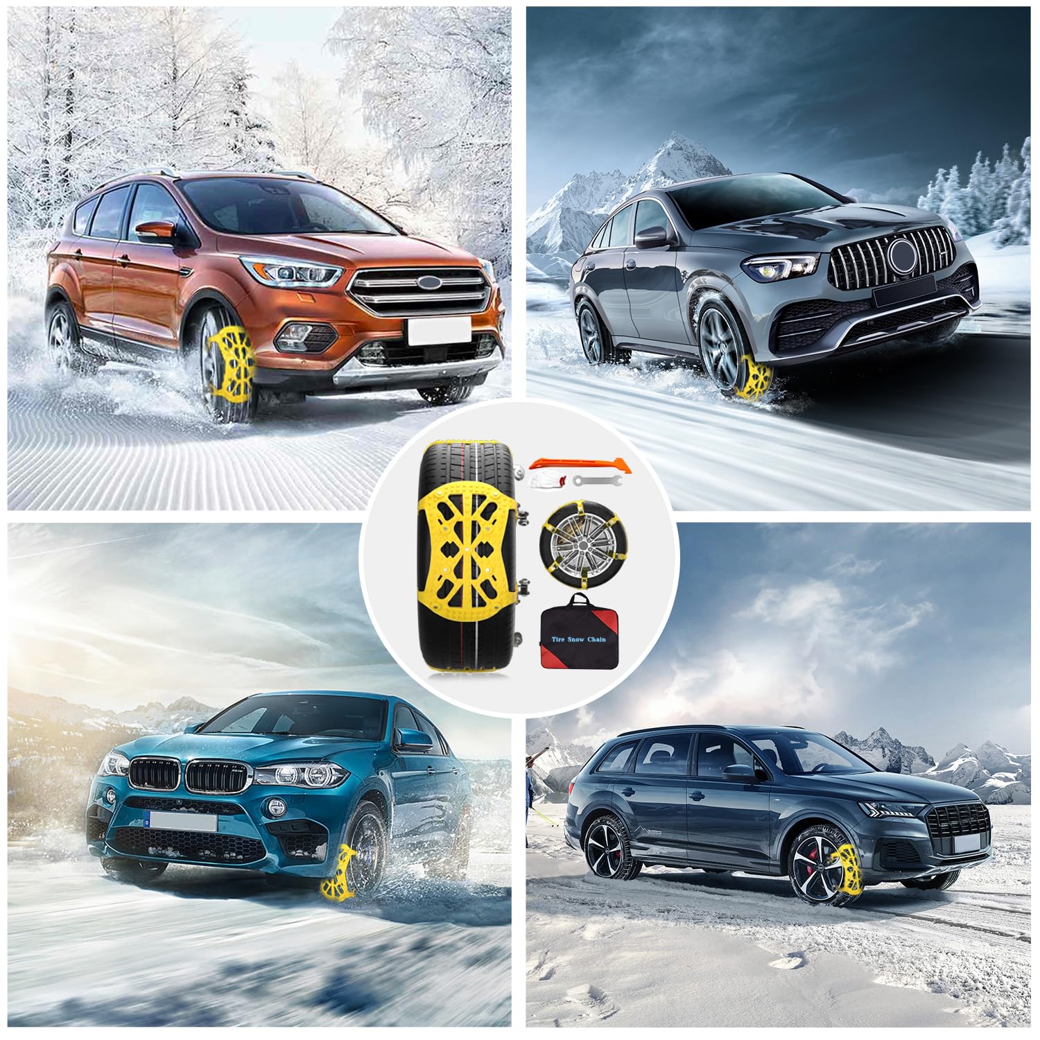 Cadenas coche nieve,adecuadas para neumáticos de 165~265 mm de ancho,6 paquetes de cadenas coche nieve universal,aptas para coches,SUV y ATV,cadena nieve,205 55 r16 215 55 r18 215 65 r16/r17/ r18 etc
