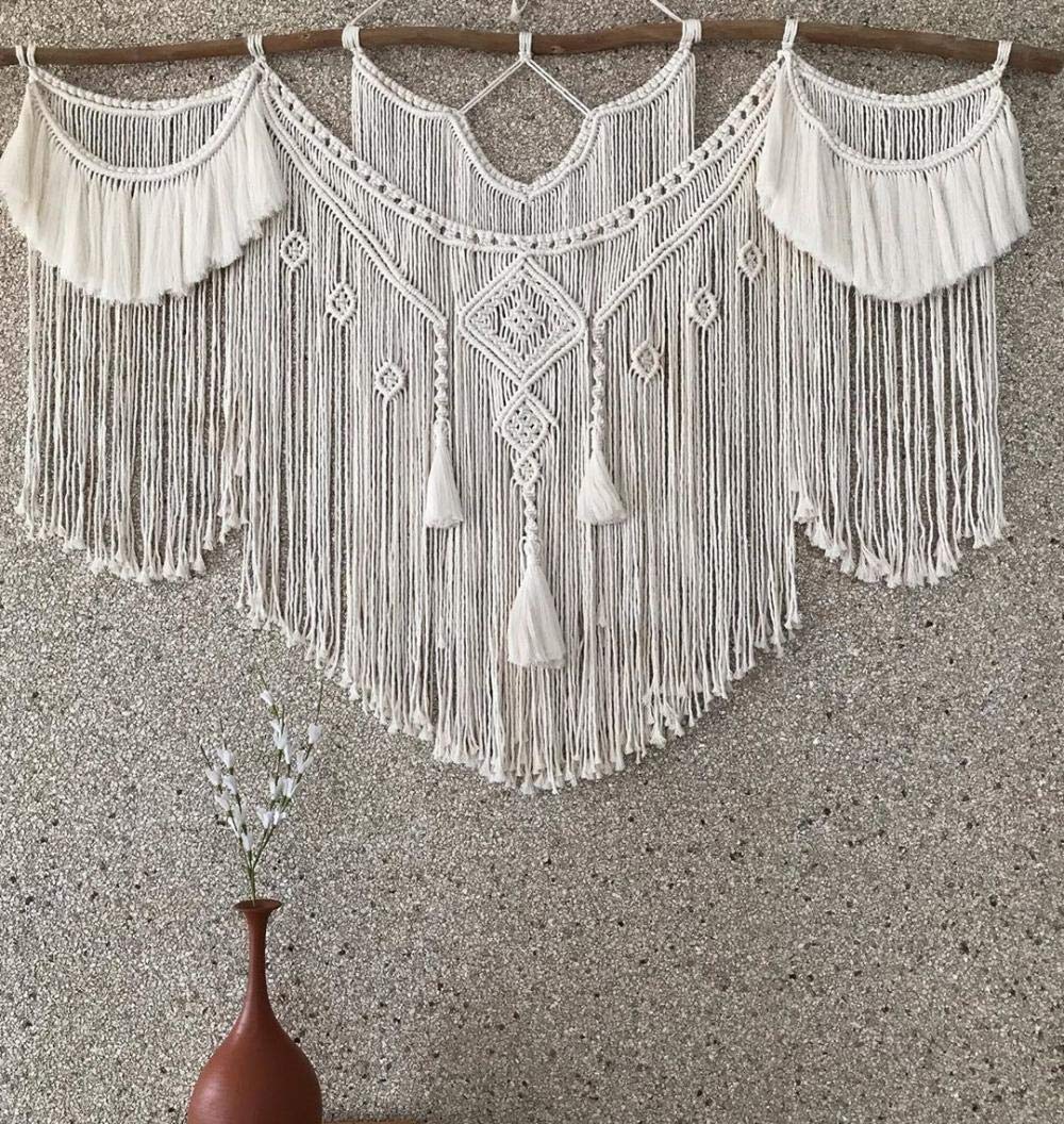 CBXSF Große Makramee Wandbehang Böhmisches Wanddekor Makramee Wandteppich Über dem Kopfteil Kunsthandwerk Gewebter Wandteppich Hochzeit Dekoration Natürlicher Holzstab,97cm B X 80cm L