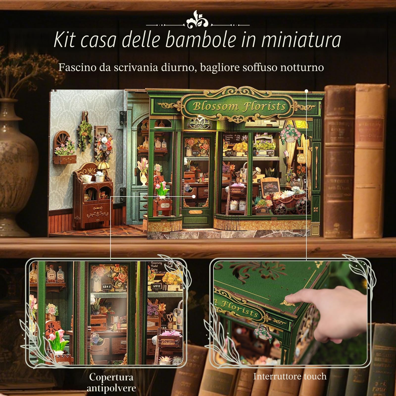 CUTEBEE Book Nook Kit & Casetta Fai da Te: Puzzle 3D Adolescenti/Adulti, Decorazione Libreria/Stanza | Regalo Compleanni/Vacanze (Blossom Florists)