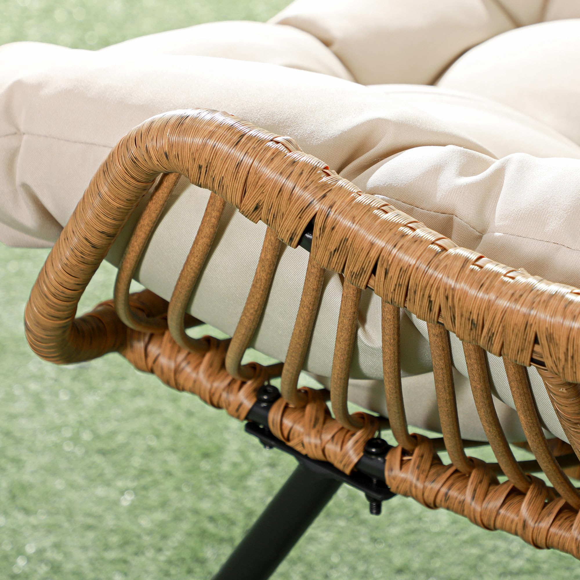 Outsunny Rattansessel mit Dicke Kissen Bänder Stahlrahmen, gepolsterter Outdoor Sessel aus Polyrattan, Korbsessel bis 120kg, Gartensessel Gartenstühle für Garten Balkon Veranda Terrasse Khaki
