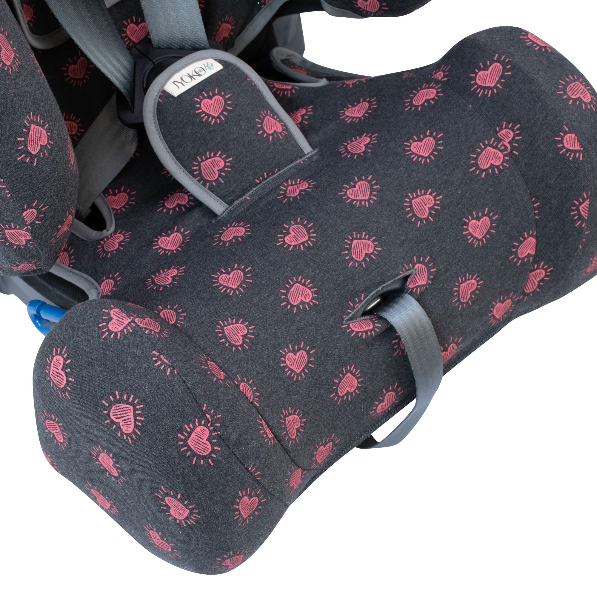 JYOKO KIDS Fodera per Seggiolino auto Compatibile con Klippan Triofix, Century, Maxi (Fluor Heart, KLIPPAN CENTURY)