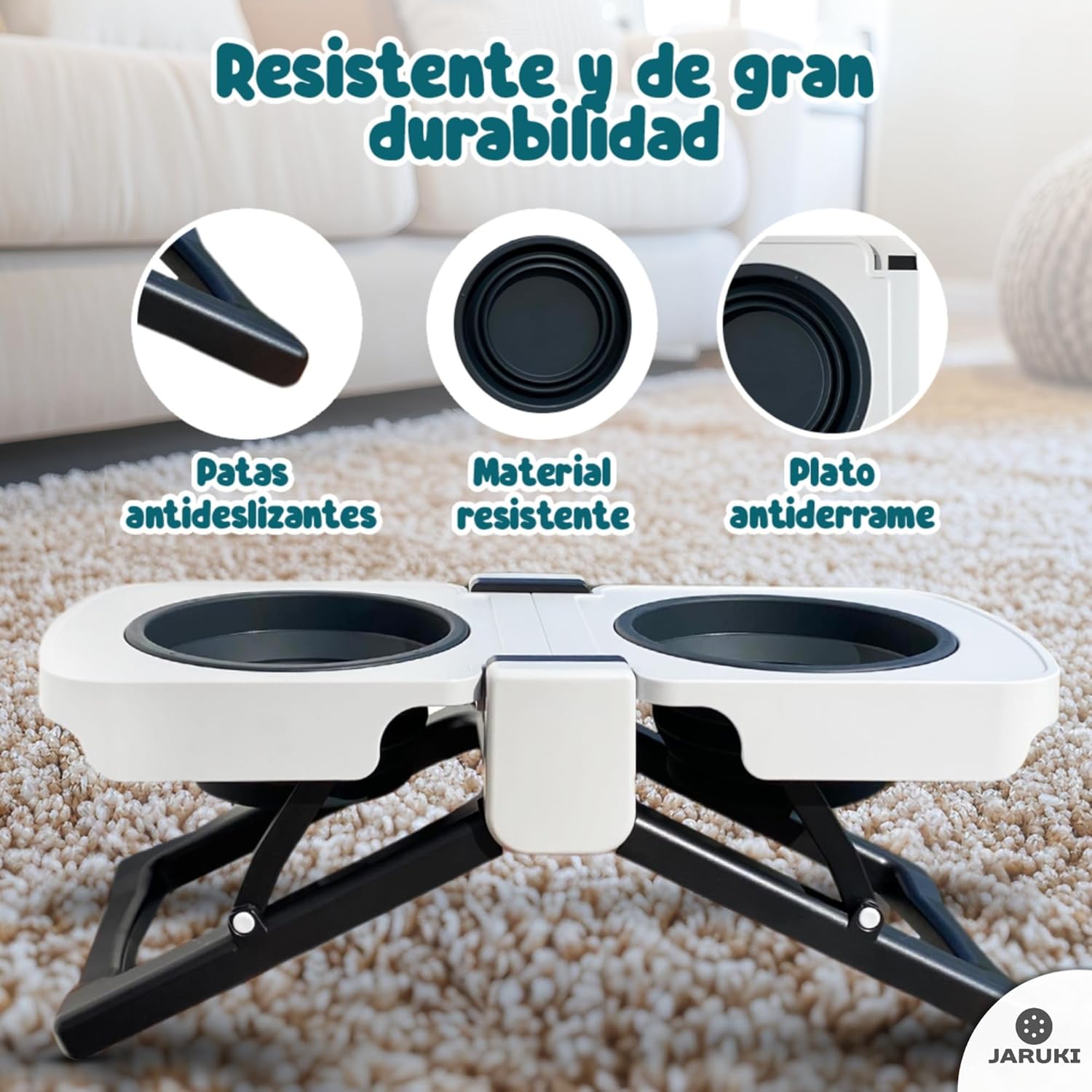 JARUKI Foldable and Portable Raised Dog Feeder | Double Silicone Bowl | Healthy Posture | Non-Slip and Compact | Ideal for Medium and Large Dogs | Comfortable Solution for Outdoors and Camping 5