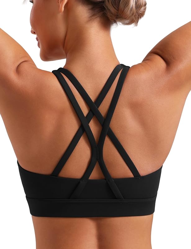 POSHDIVAH Women's Strappy Sports Bra Criss-Cross Back