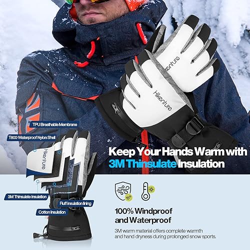 Vista 4 de Hikenture Guantes de esquí para hombres y mujeres 3M Thinsulate guantes de nieve impermeables aislados - Guantes de snowboard para clima frío