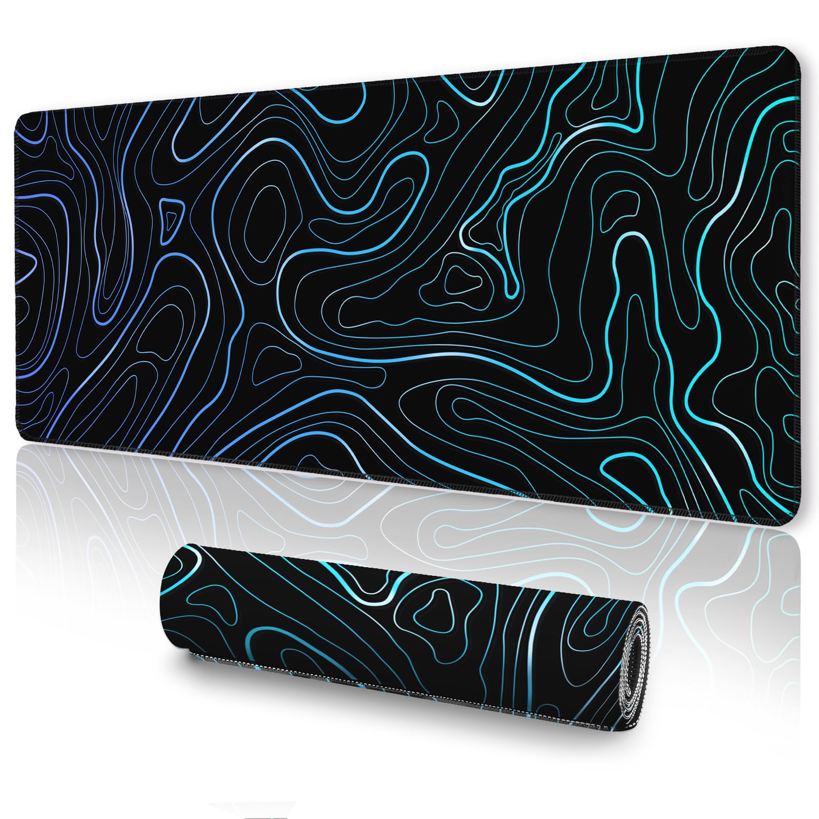 UJoowalk Topographic Mouse Pad Large, Gaming Mouse Pad, XL Mousepad, Keyboard and Mouse Pad, Desk Mat, 31.5 x 11.8 in, Black White Minimalist Contour for Office