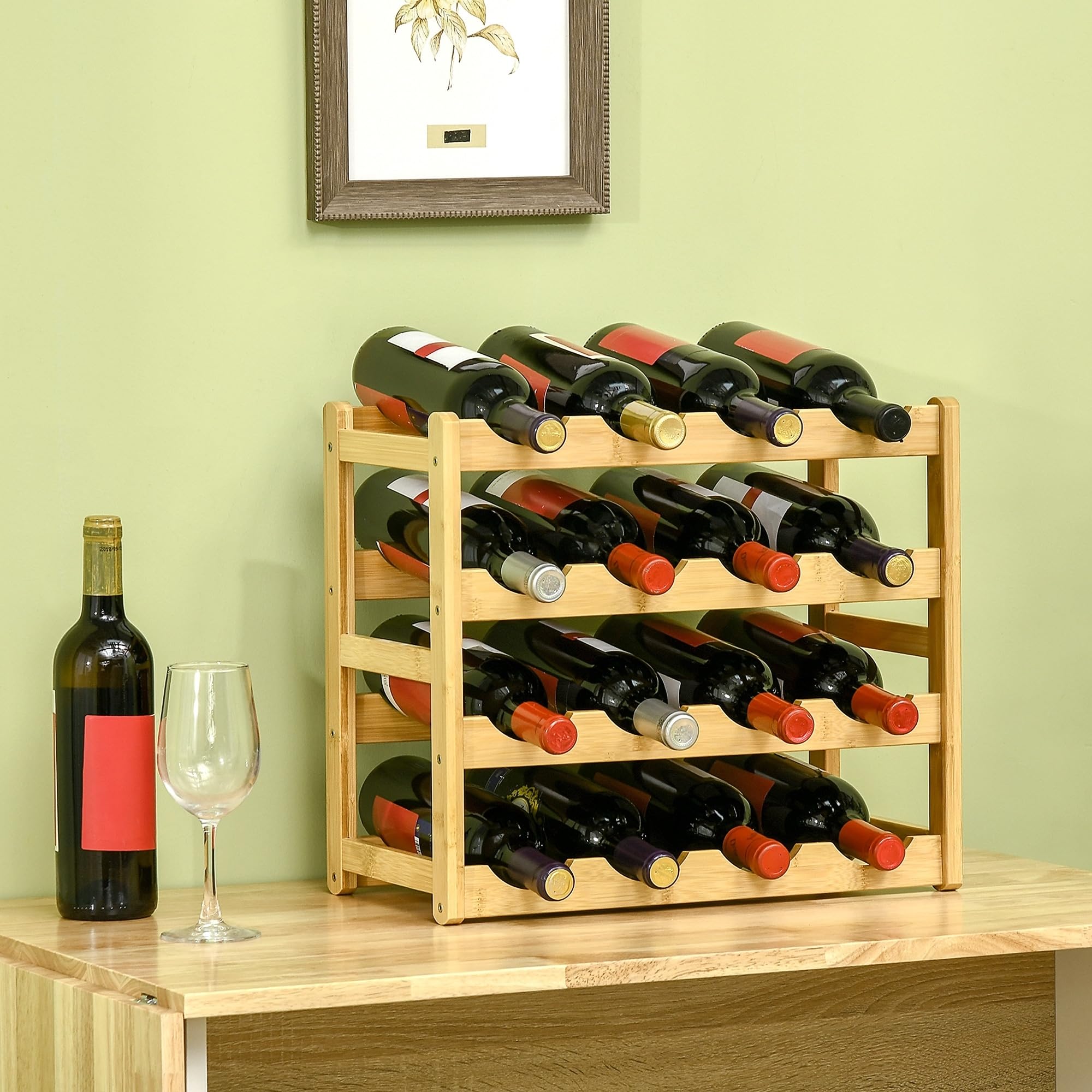 HOMCOM Étagère à Bouteilles de vin pour 16 Bouteilles Porte Bouteilles Casier à vin en Bambou - 43 x 23,5 x 38 cm Bois Naturel