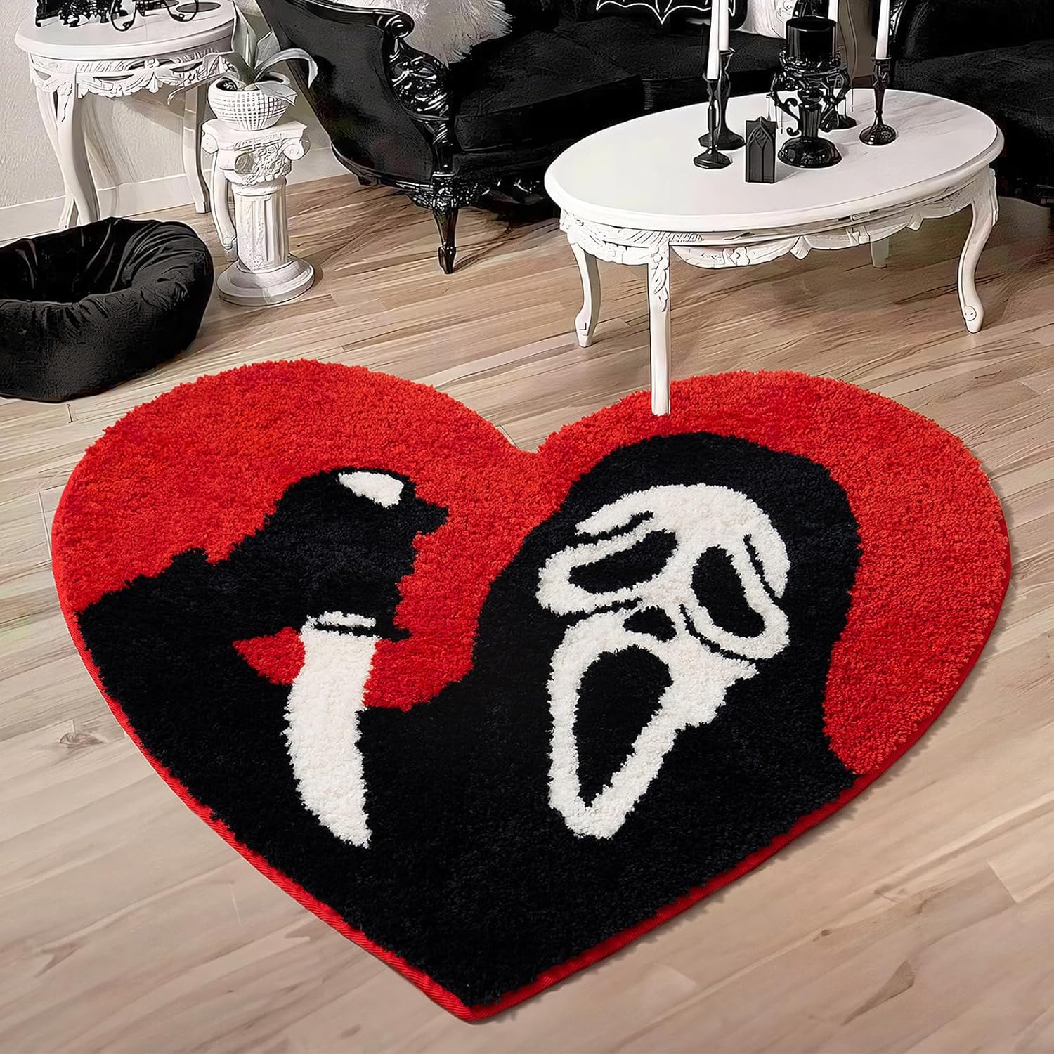 Bathroom Rugs Black Red Bath Mat Non Slip, Christmas Home Decor, 35”x42” Funny Skull Large Bath Rugs Washable Absorbent Gothic Decor Spooky Gifts