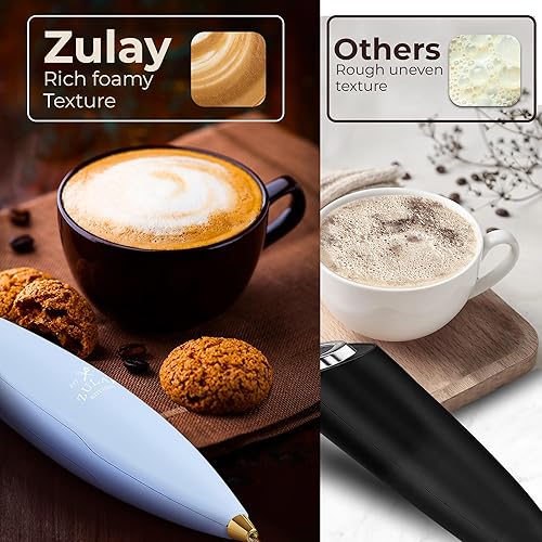 Vista 396 de Zulay Kitchen - Espumador de leche de mano con pilas AA Duracell: batidora de bebidas resistente para café, latte, capuchino y más, color aurora